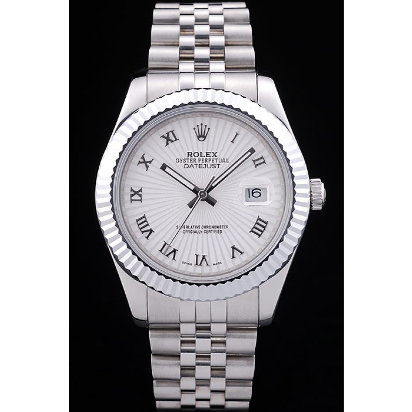 RepTime Watches Rolex Datejust White Radial Dial Ribbed Bezel 7478