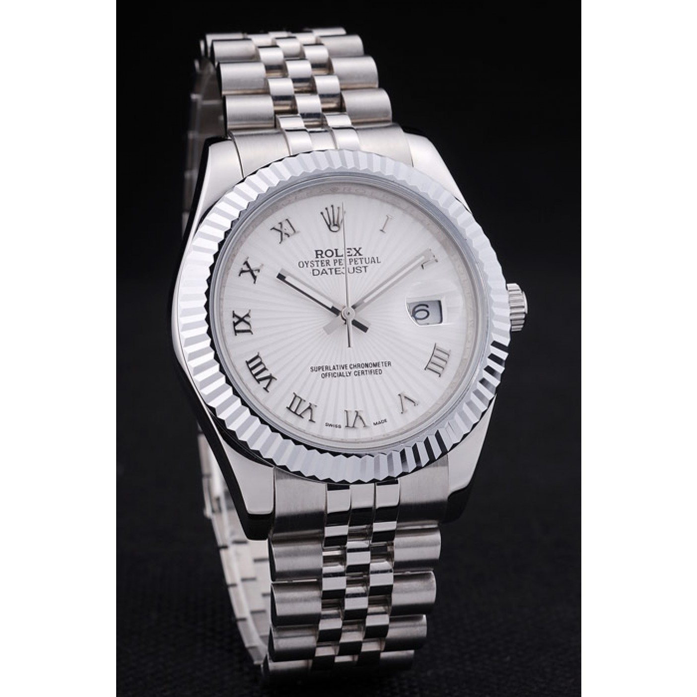 Rolex Datejust White Radial Dial Ribbed Bezel 7478