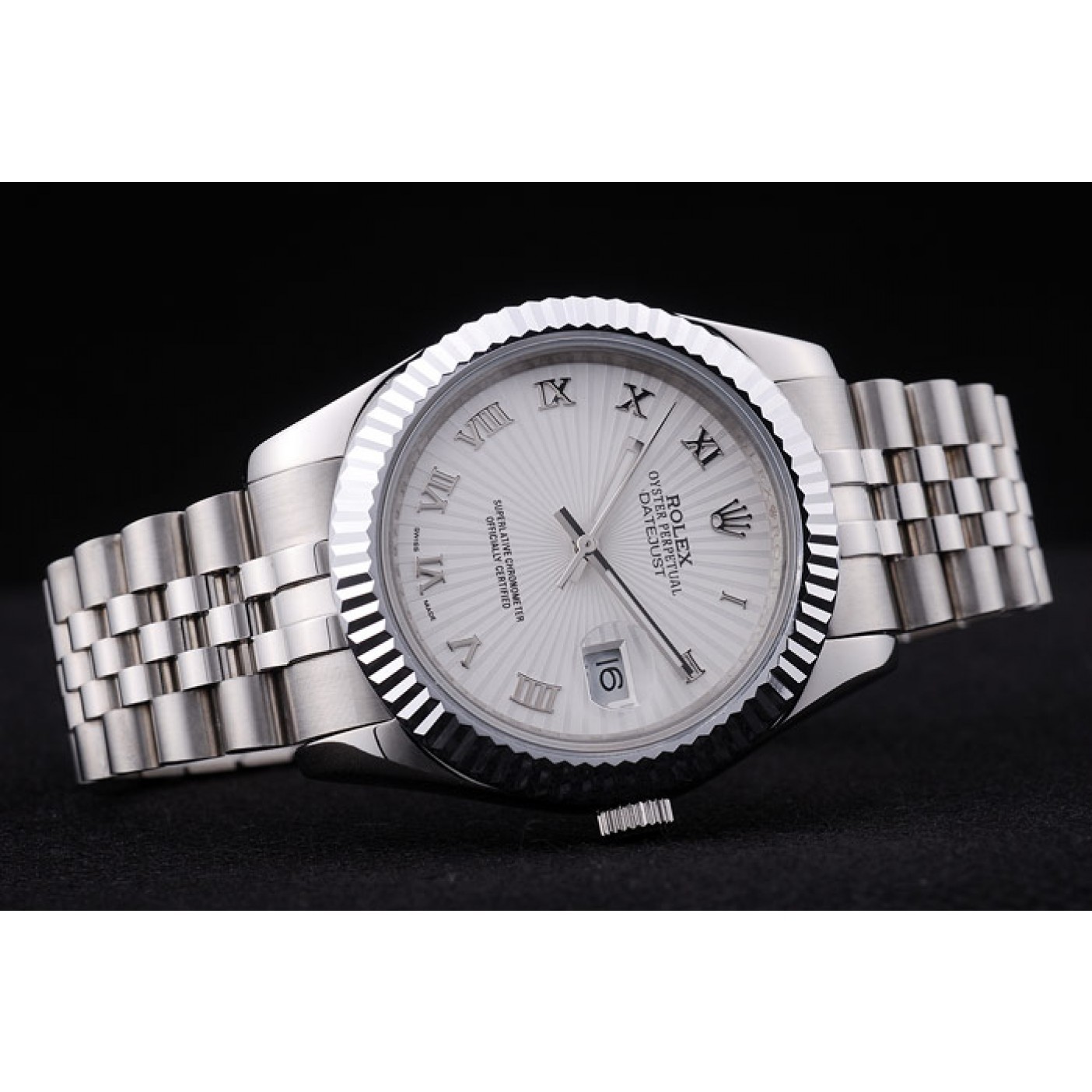 RepTime Watches Rolex Datejust White Radial Dial Ribbed Bezel 7478