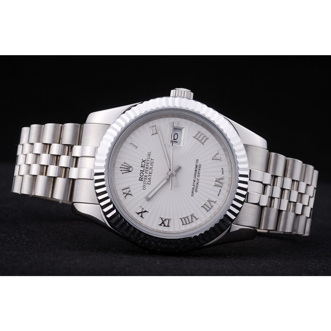 RepTime Watches Rolex Datejust White Radial Dial Ribbed Bezel 7478