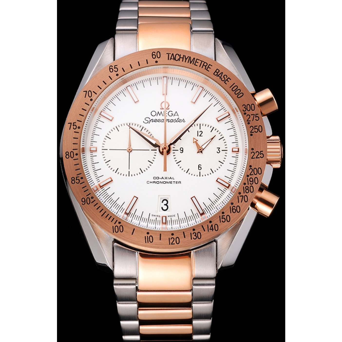 Omega Speedmaster White Dial Gold Bezel Stainless Steel Case Two Tone Bracelet 622803