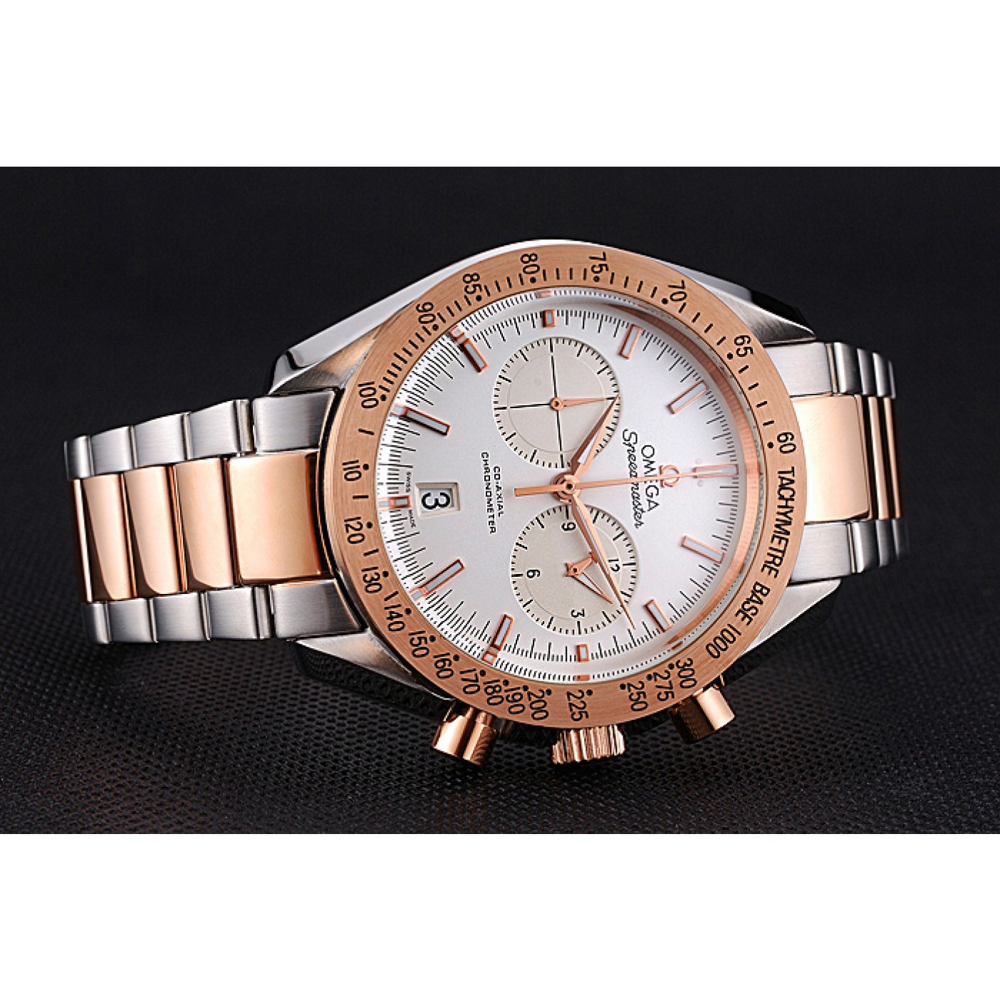 Omega Speedmaster White Dial Gold Bezel Stainless Steel Case Two Tone Bracelet 622803