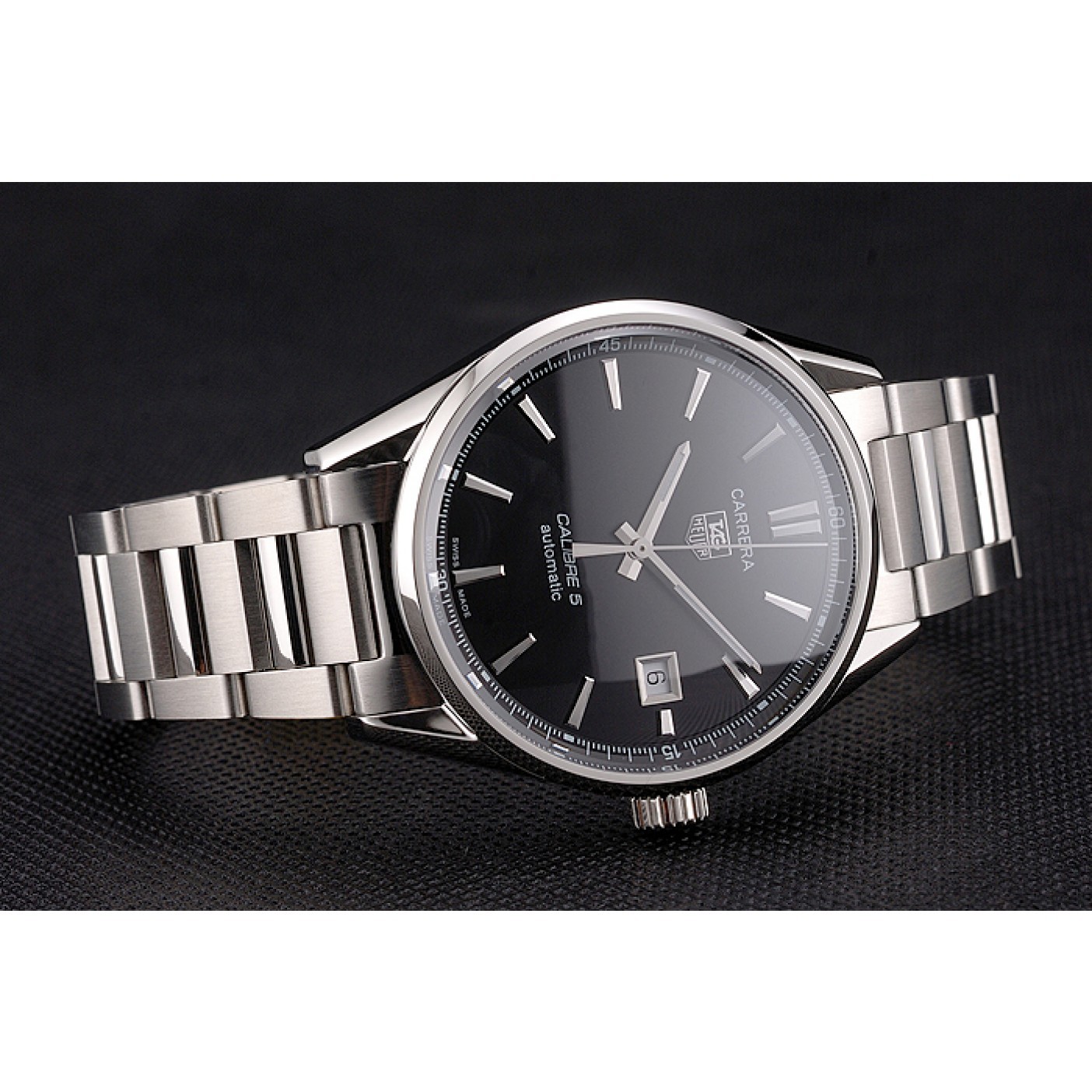 Swiss Tag Heuer Carrera Calibre 5 Black Dial Stainless Steel Case And Bracelet