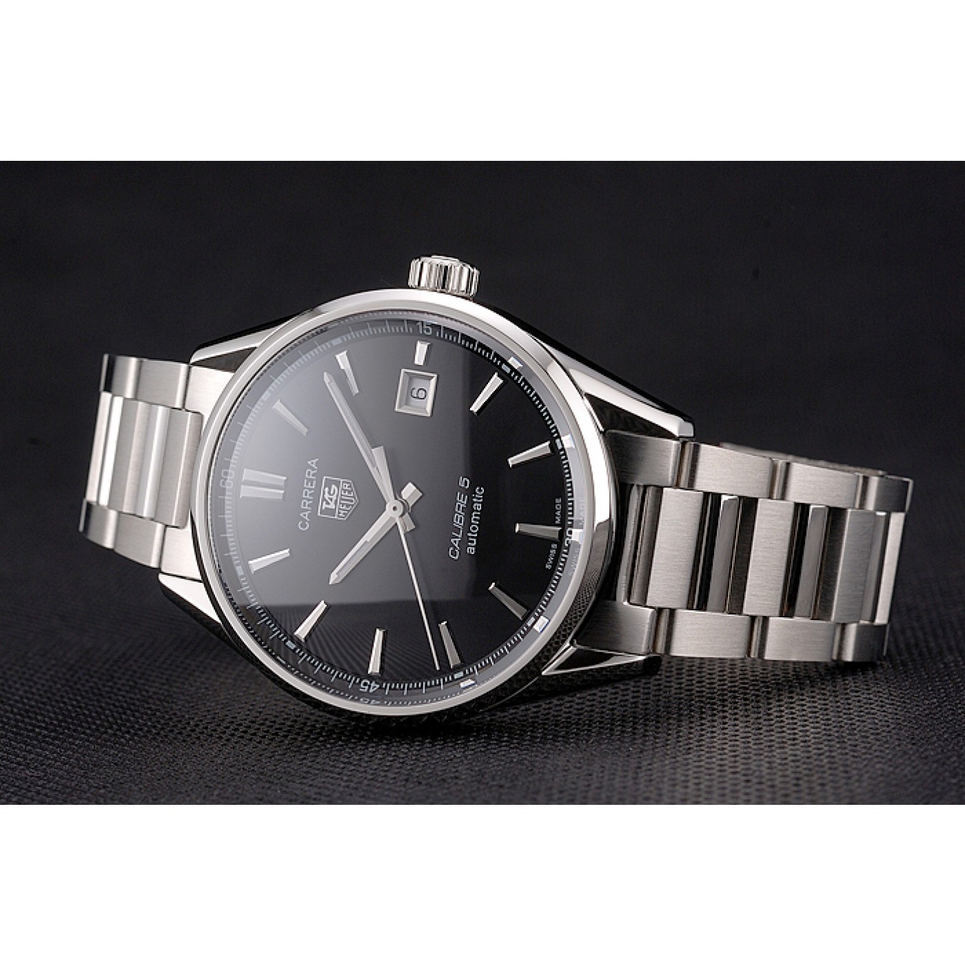 Swiss Tag Heuer Carrera Calibre 5 Black Dial Stainless Steel Case And Bracelet