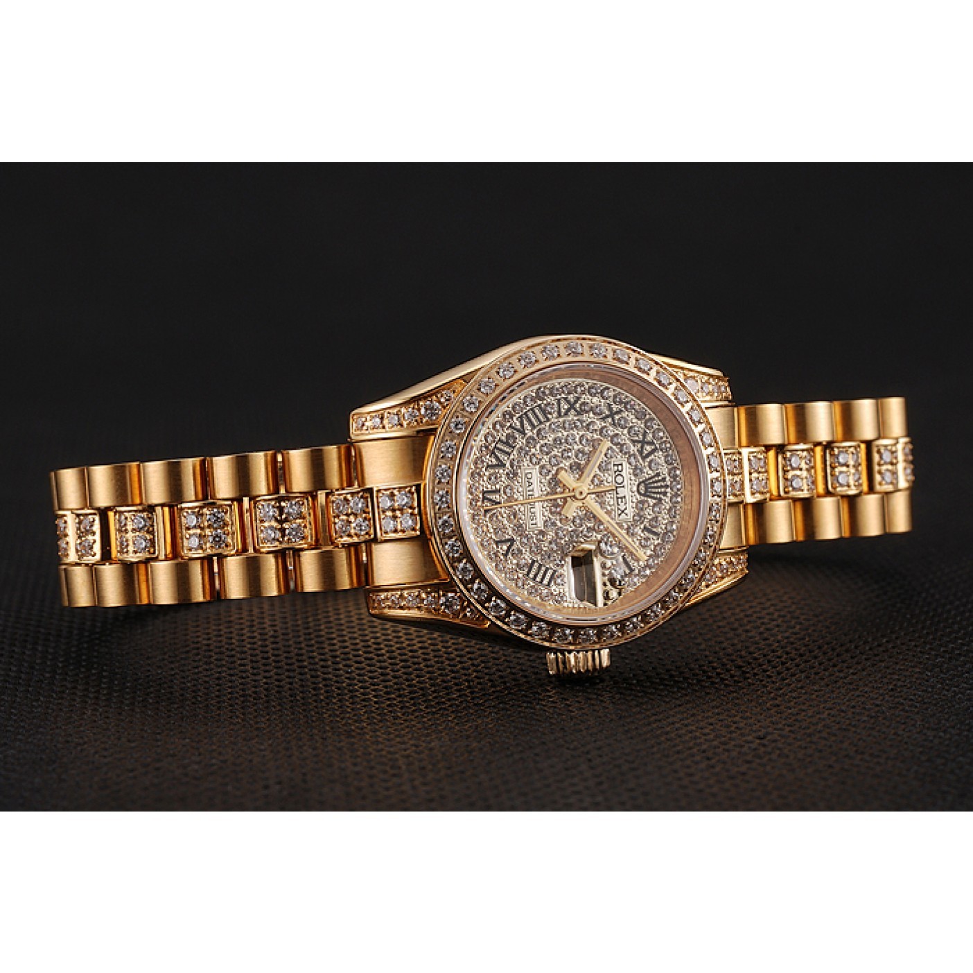 Swiss Rolex DayJust Diamond Pave Dial Gold Diamond Bracelet 1453955