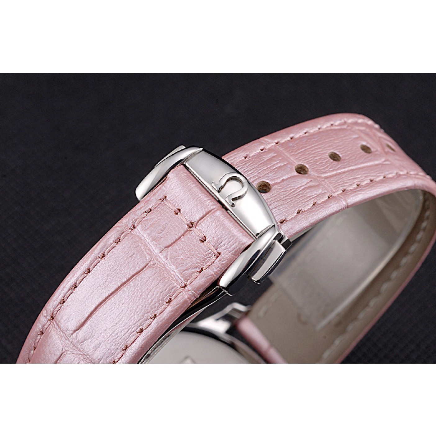 Omega DeVille Prestige Co-Axial Diamond Silver Case Mother-Of-Pearl Dial Pink Leather Strap