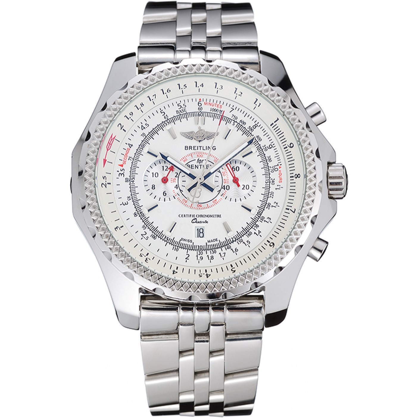 Breitling Bentley Chronograph White Dial Stainless Steel Strap