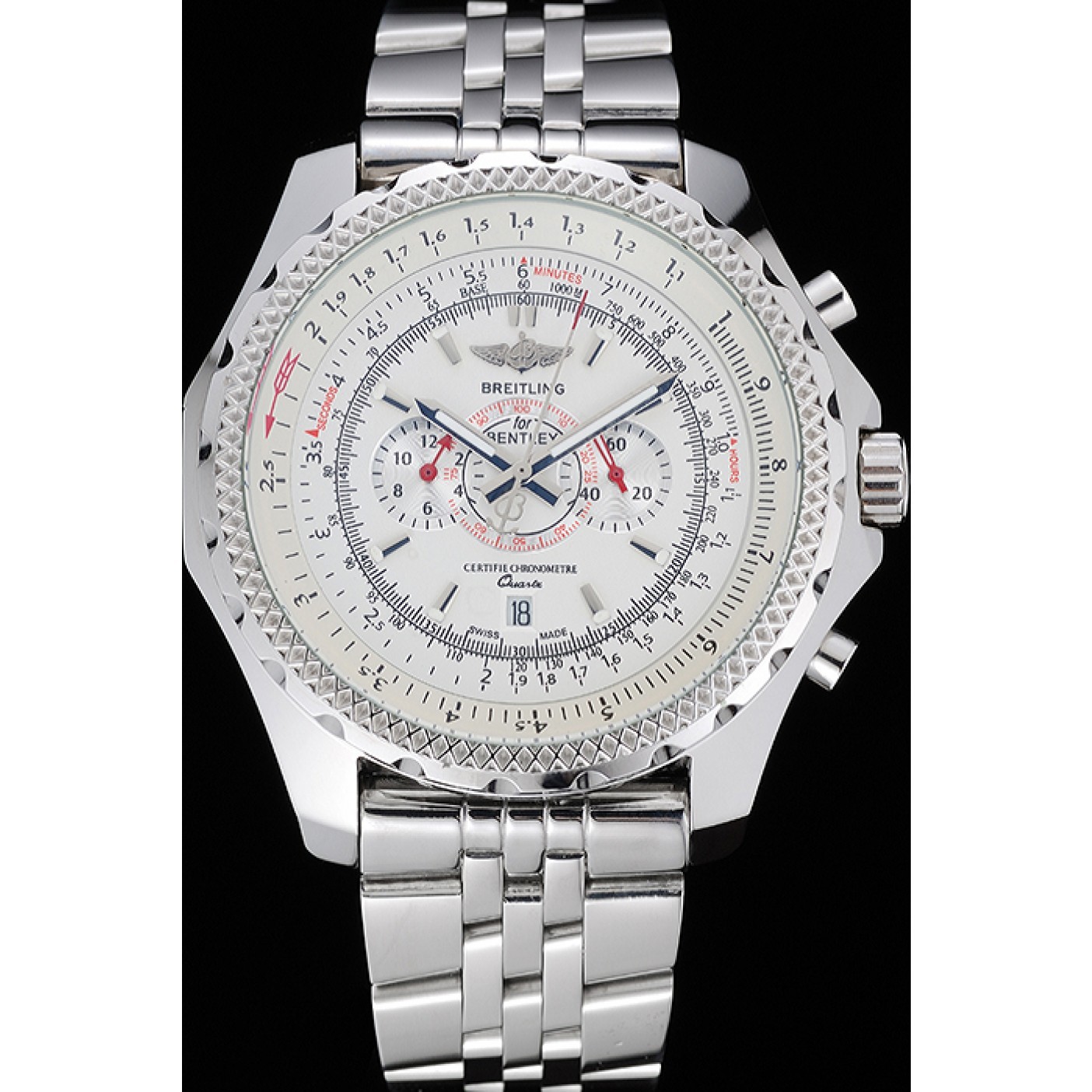 Breitling Bentley Chronograph White Dial Stainless Steel Strap