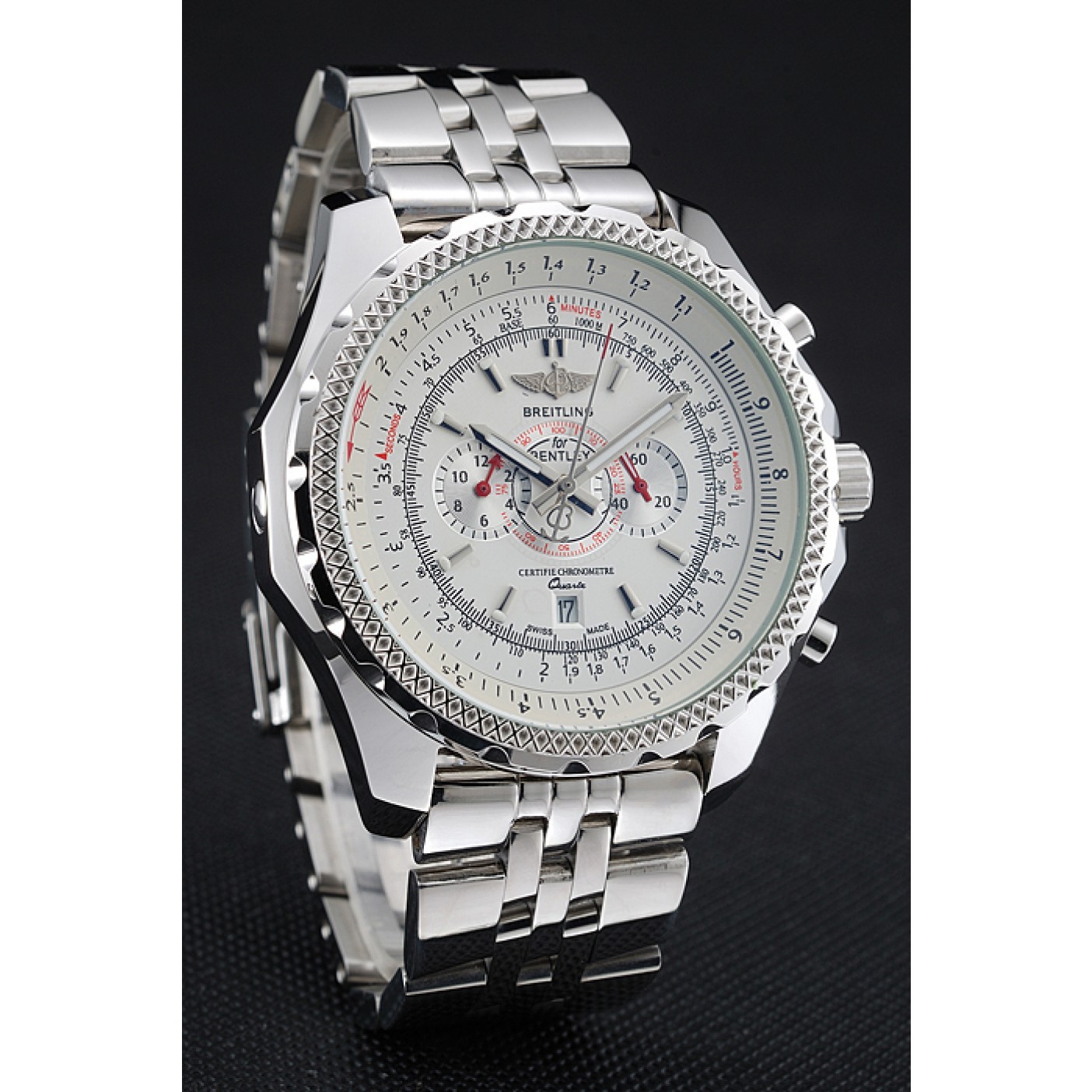 Breitling Bentley Chronograph White Dial Stainless Steel Strap