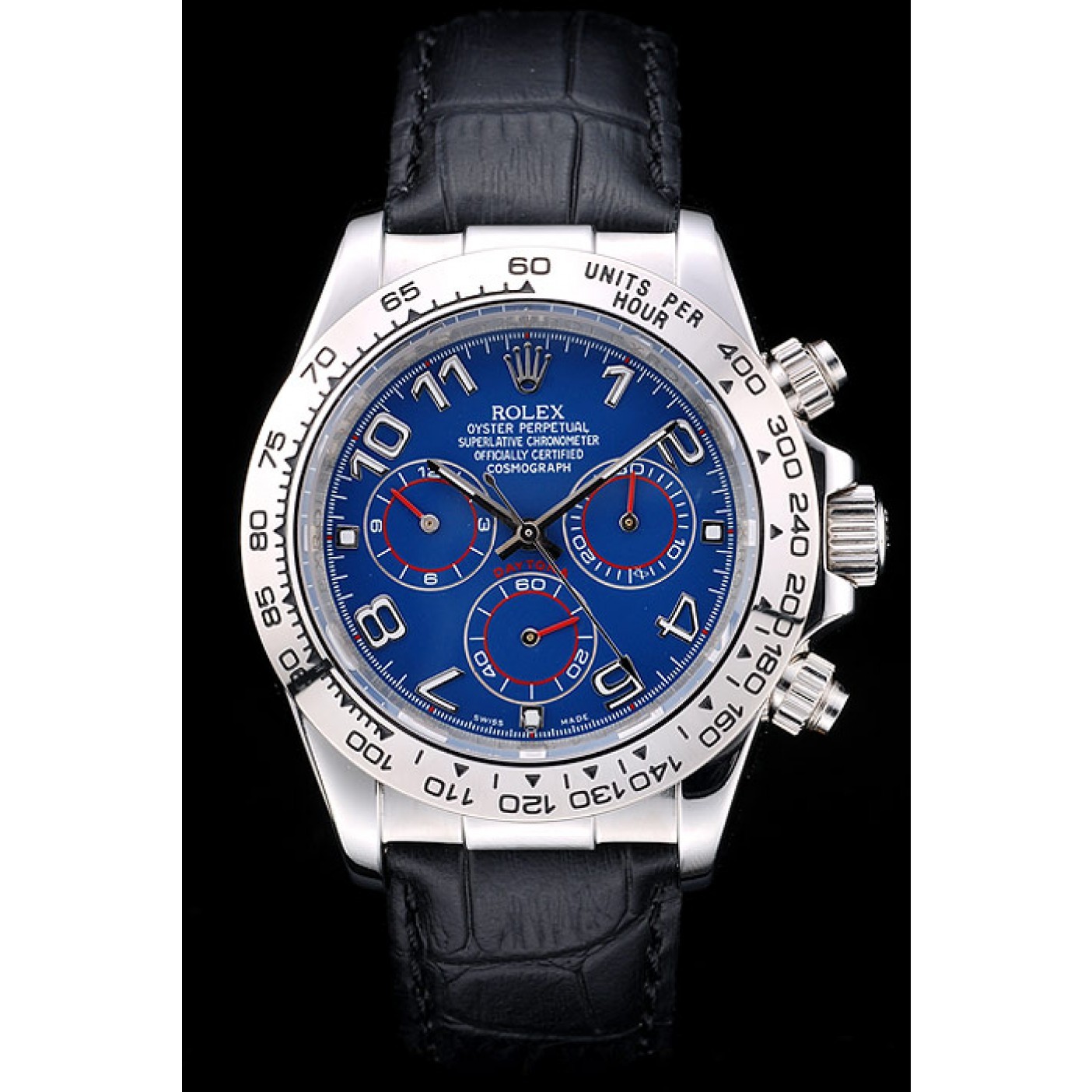 Rolex Daytona Stainless Steel Case Blue Dial Black Leather Strap