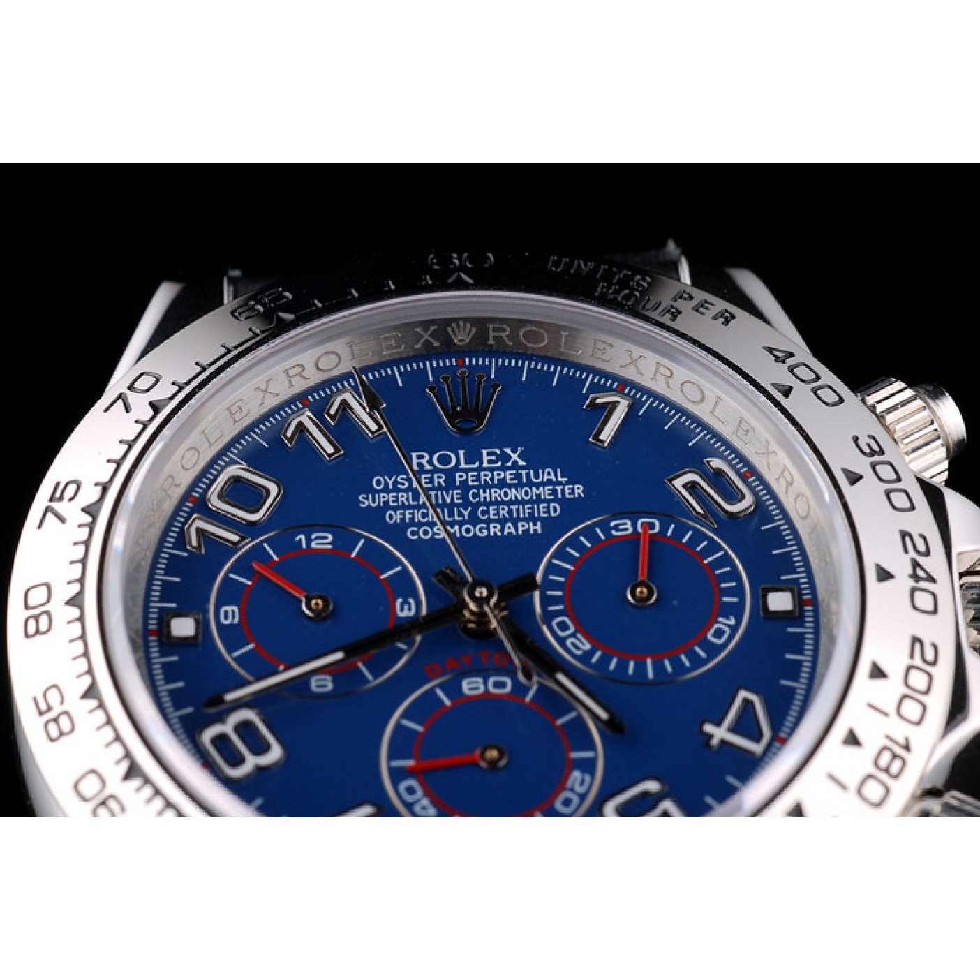 Rolex Daytona Stainless Steel Case Blue Dial Black Leather Strap