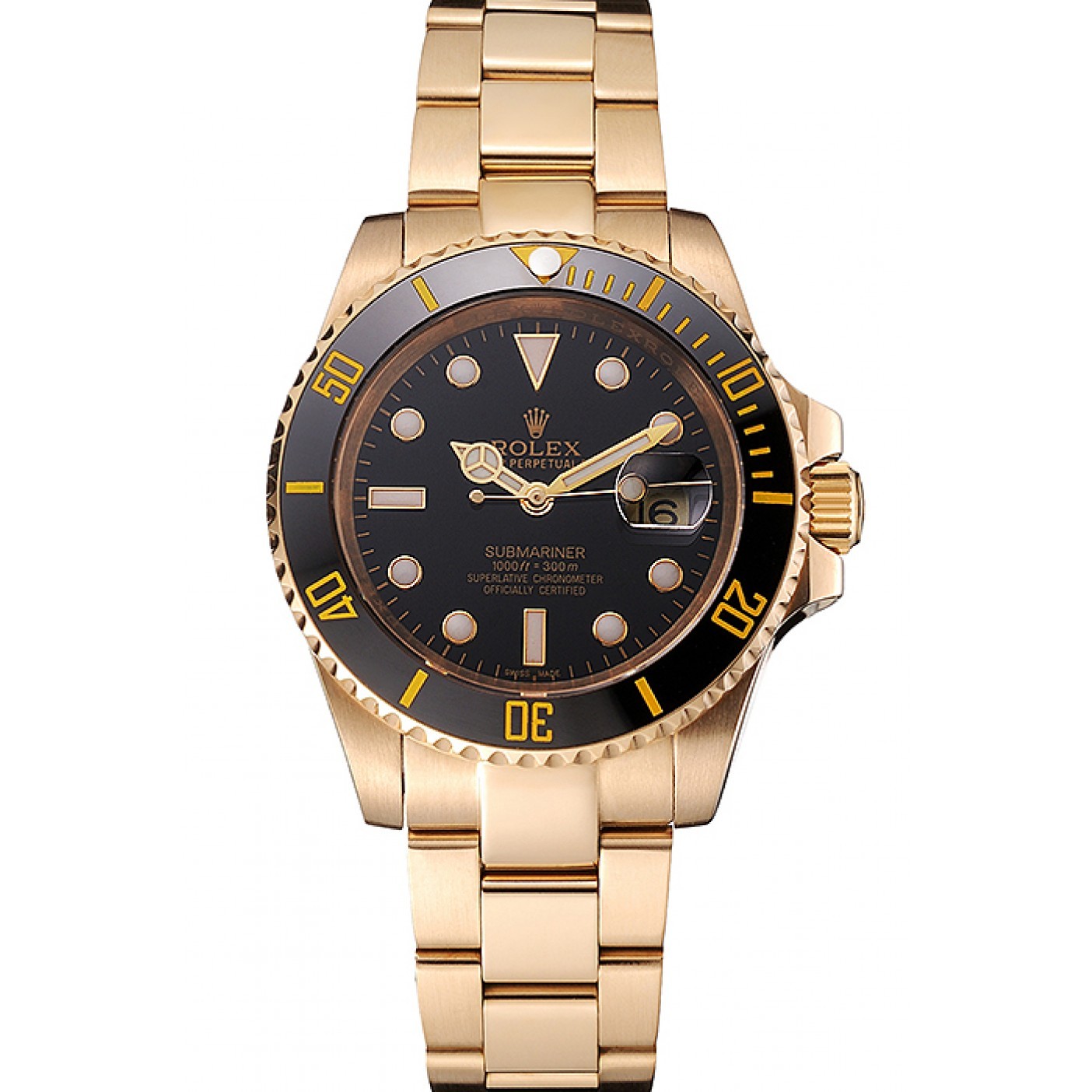 RepTime Watches Swiss Rolex Submariner Black Dial Black Bezel Yellow Gold Case And Bracelet