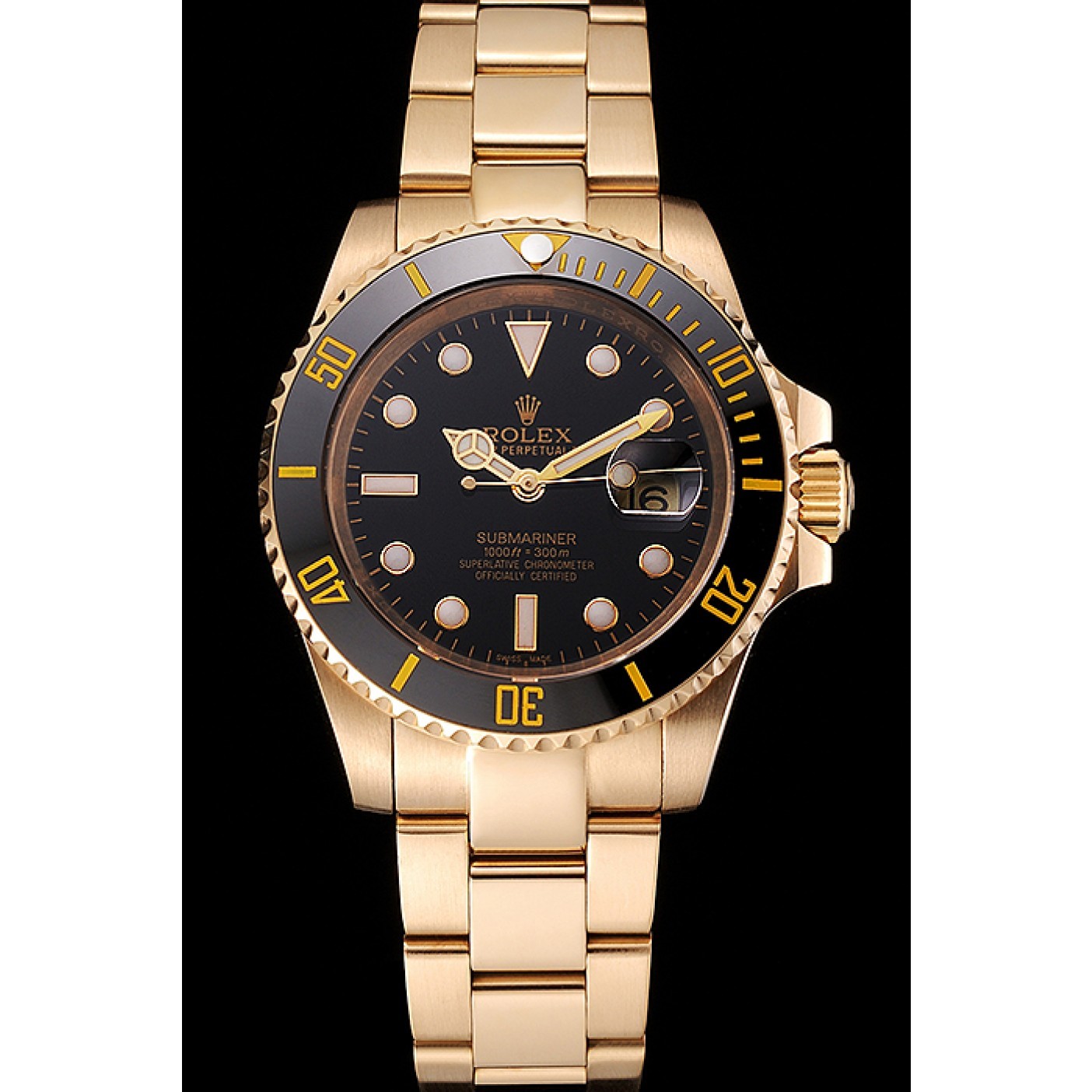 RepTime Watches Swiss Rolex Submariner Black Dial Black Bezel Yellow Gold Case And Bracelet