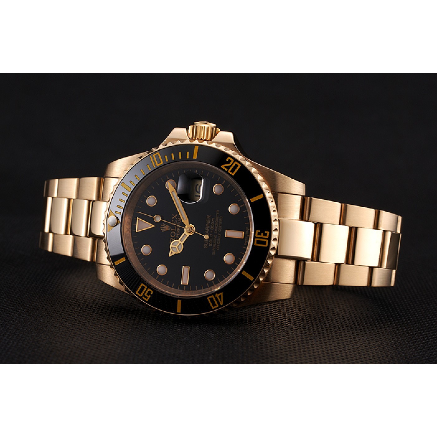 RepTime Watches Swiss Rolex Submariner Black Dial Black Bezel Yellow Gold Case And Bracelet