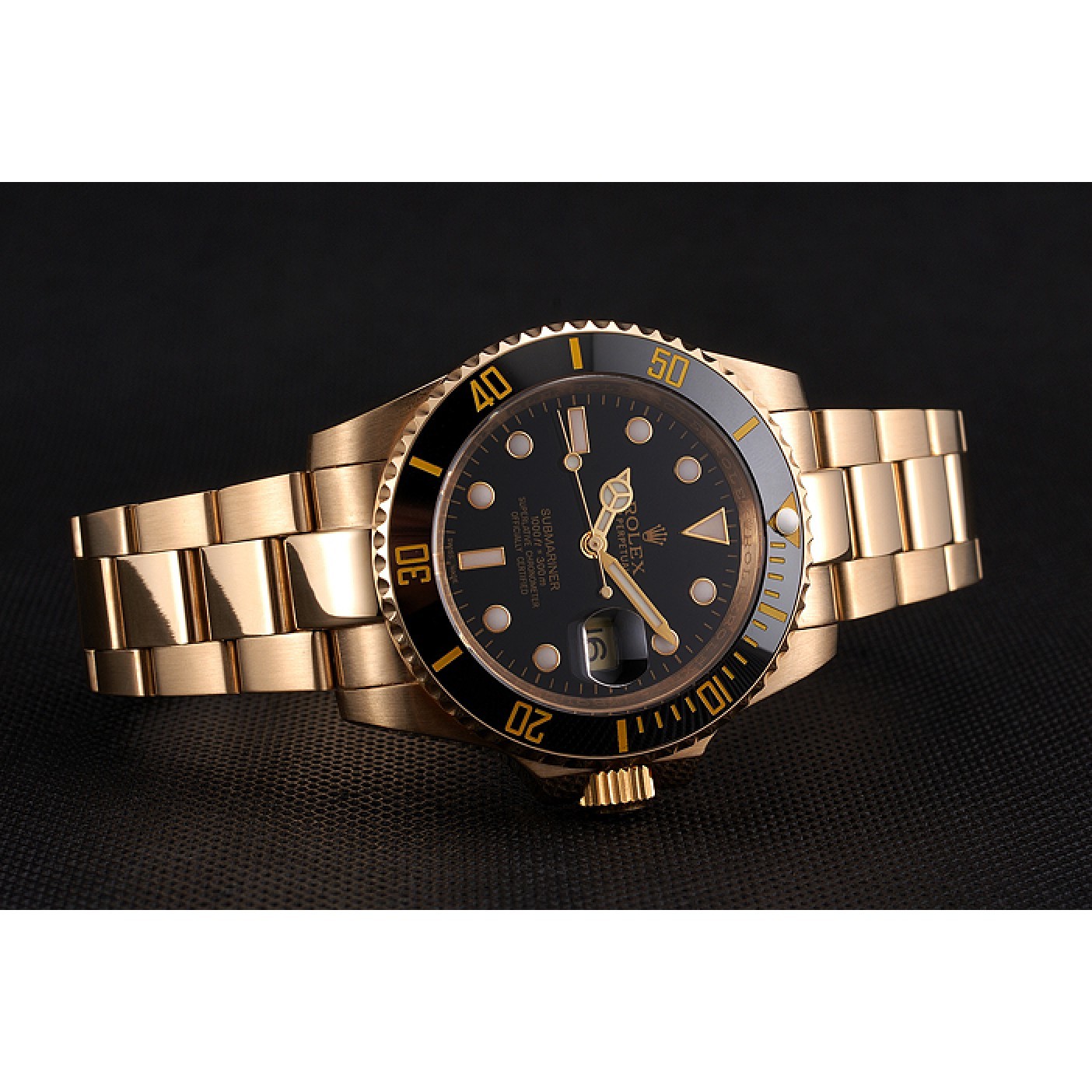 RepTime Watches Swiss Rolex Submariner Black Dial Black Bezel Yellow Gold Case And Bracelet