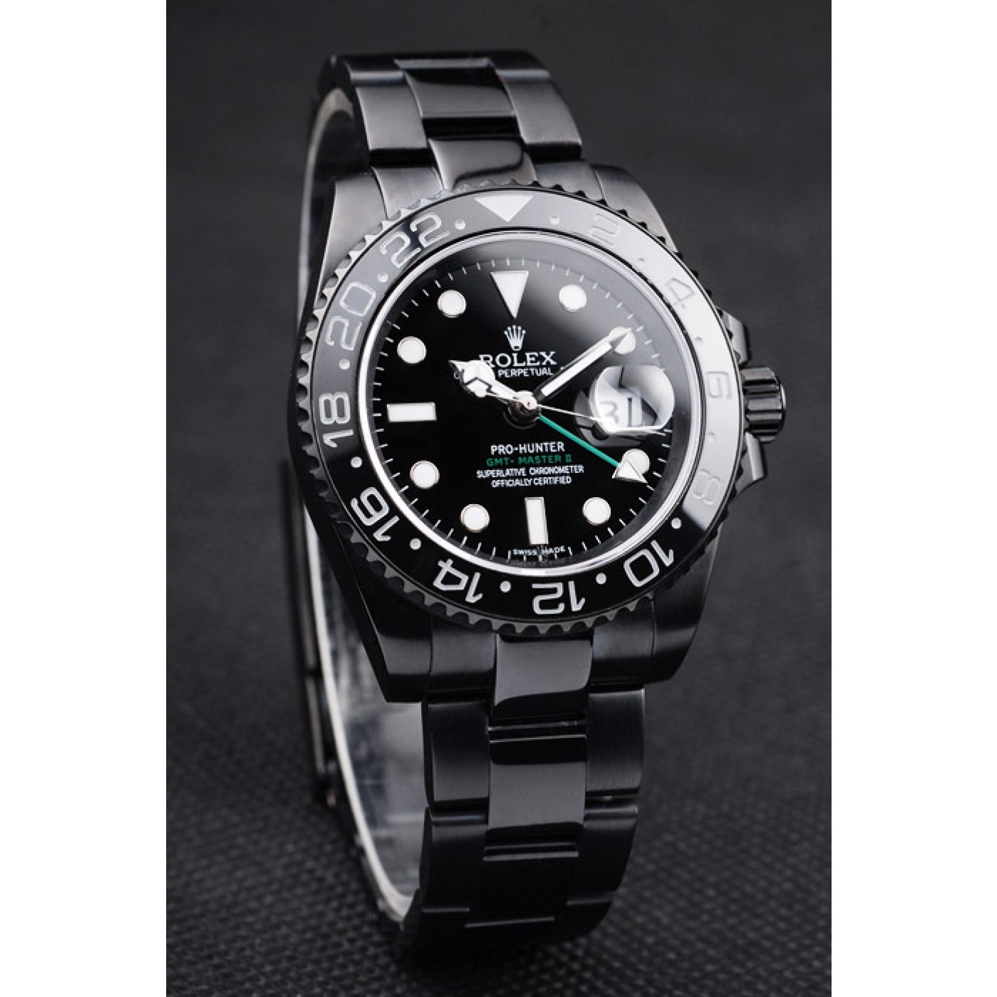 Rolex Swiss GMT Master II Pro-Hunter Black Steel Strap Black Dial