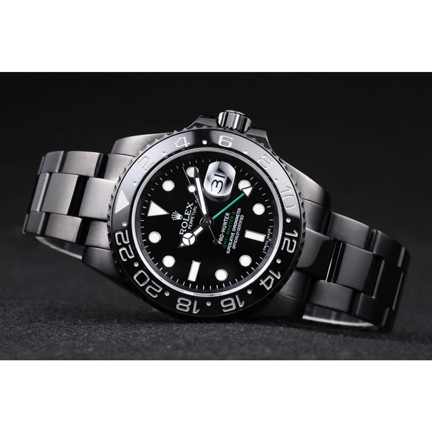 Rolex Swiss GMT Master II Pro-Hunter Black Steel Strap Black Dial