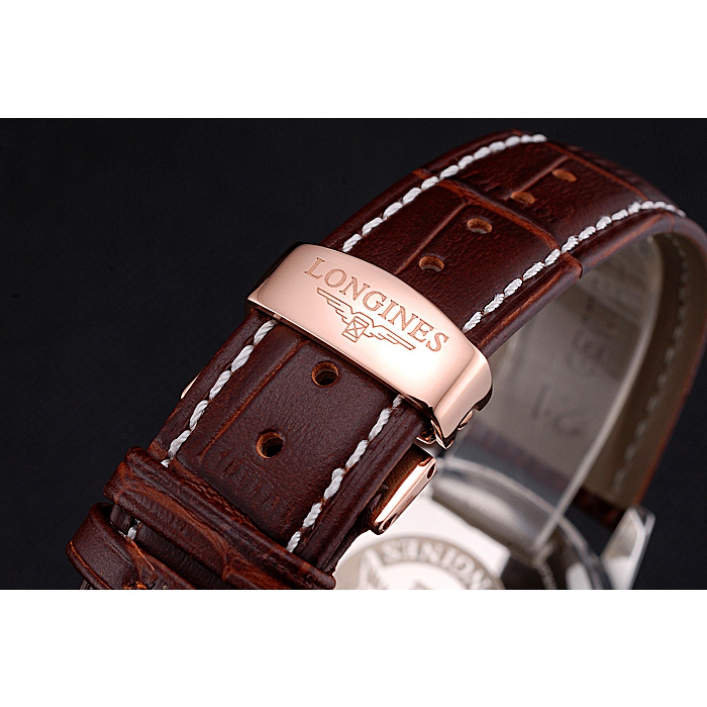 Longines Column Wheel Black Dial Two Tone Case Brown Leather Strap