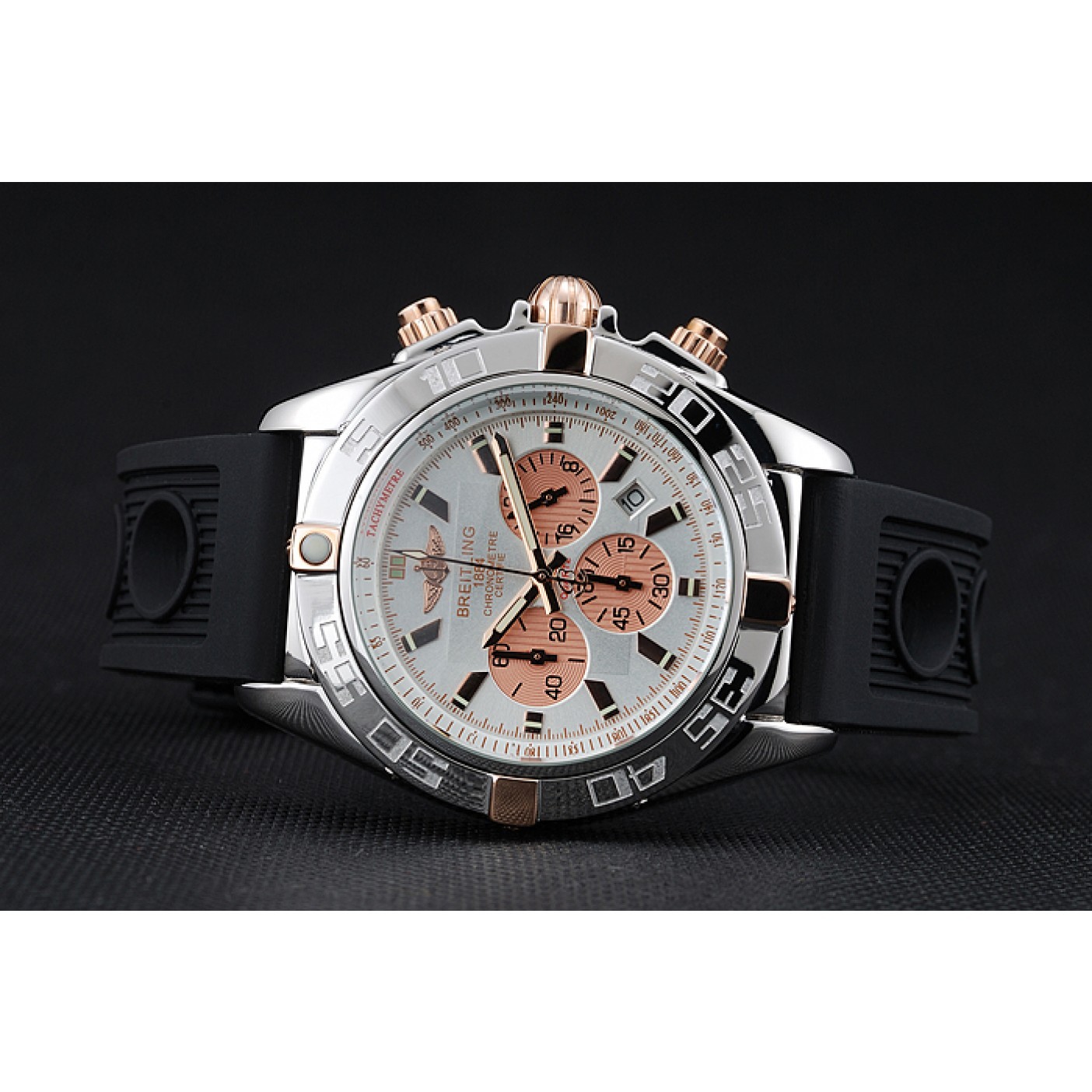 Breitling Chronomat Rose-Gold Highlight Ribbed Black Rubber Strap White Dial