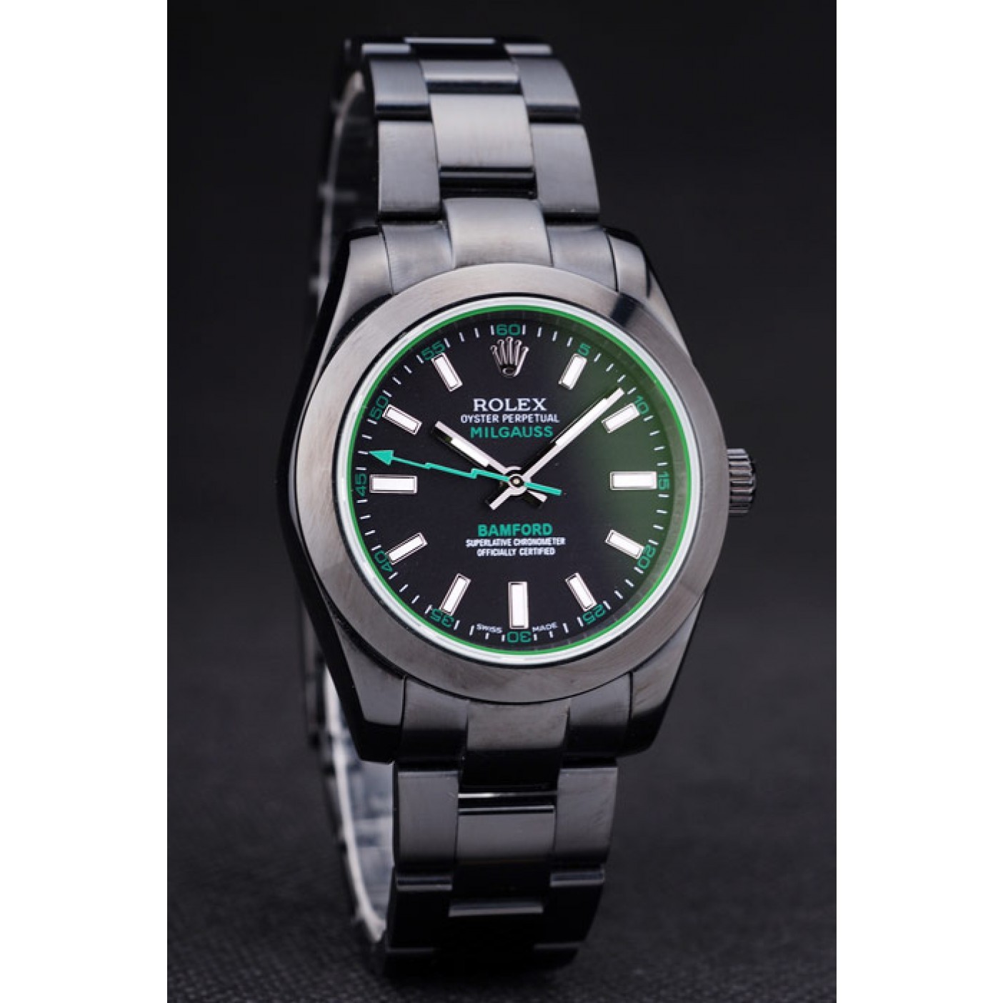 Rolex Milgaus Bamford Ion Plated Stainless Steel Bezel Black Dial 7476