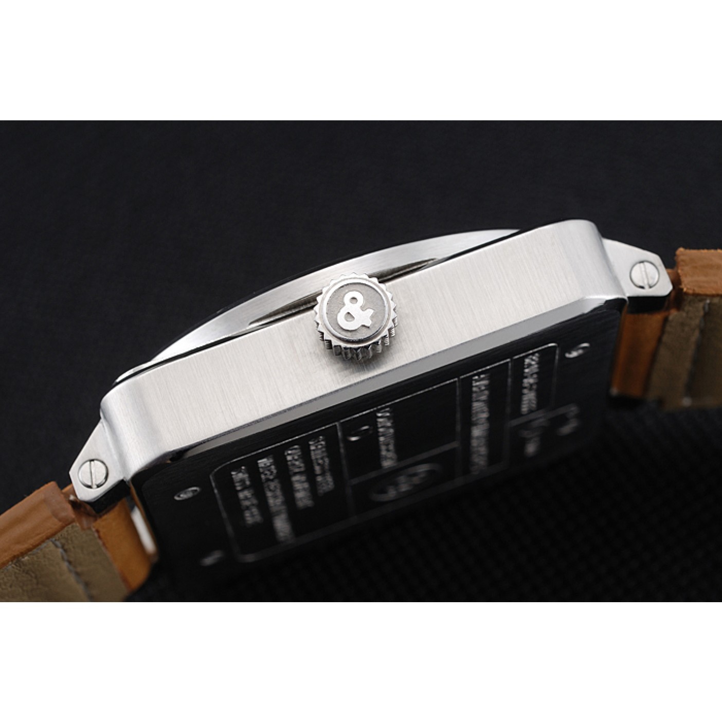 Bell and Ross BR 01-92 Black Dial Silver Case Gold Numerals Brown Leather Strap