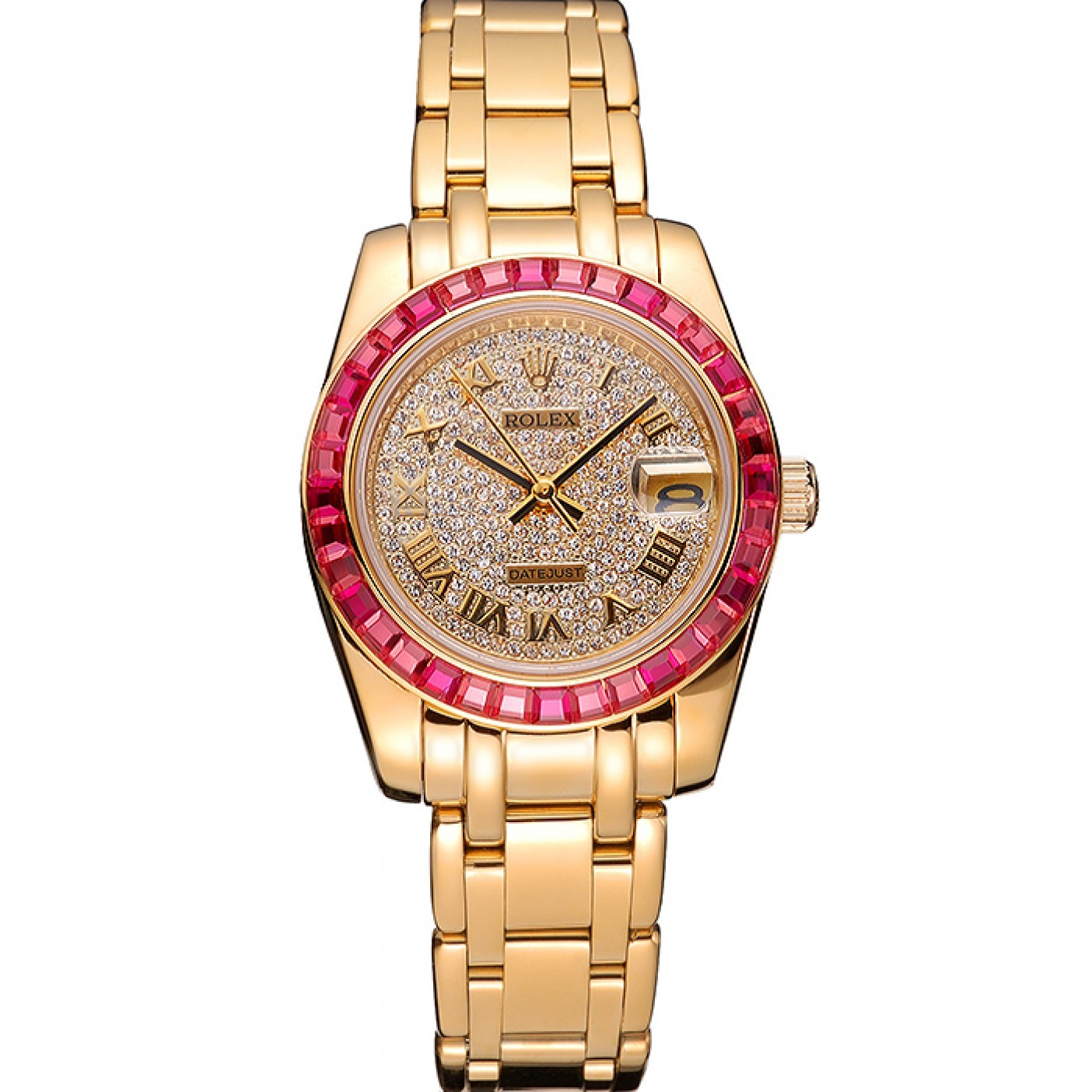 RepTime Watches Rolex Datejust Diamond Dial Pink Jewels Bezel Gold Case And Bracelet 622835