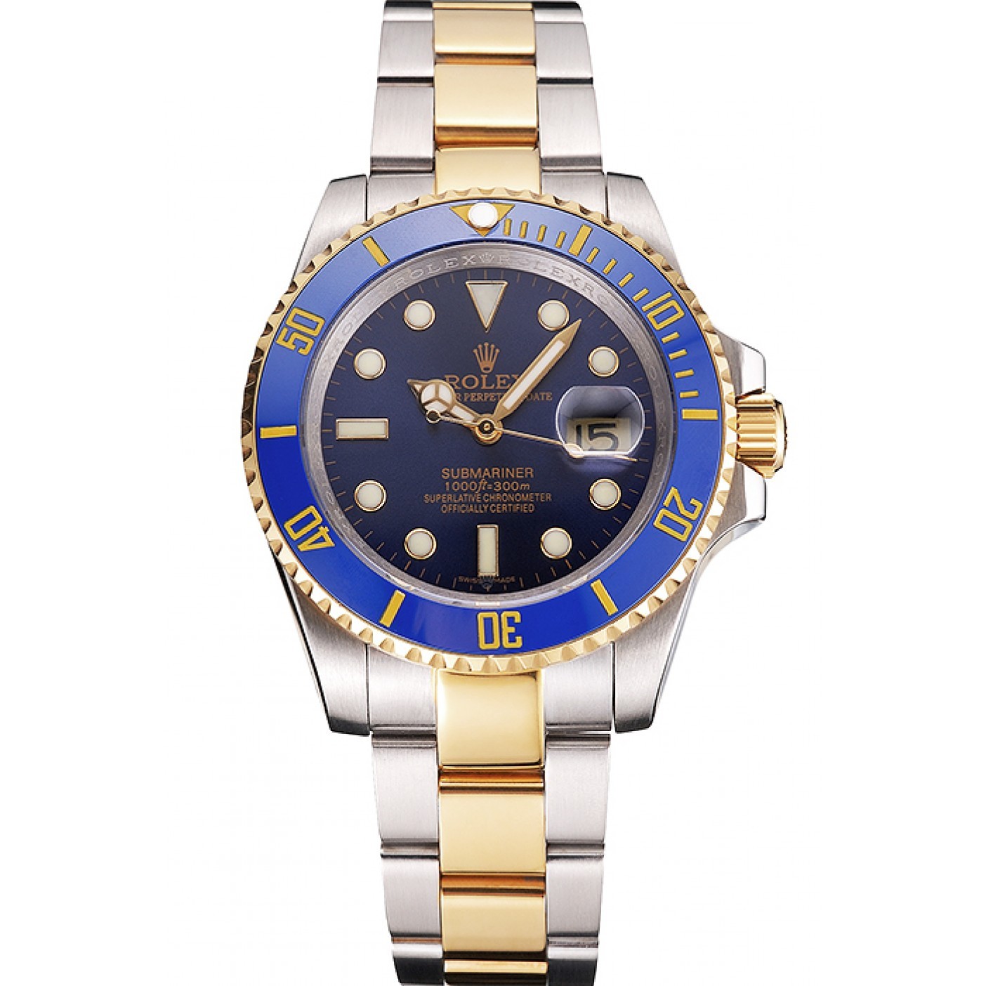 RepTime Watches Swiss Rolex Submariner Blue Dial And Bezel Two Tone Steel Gold Bracelet