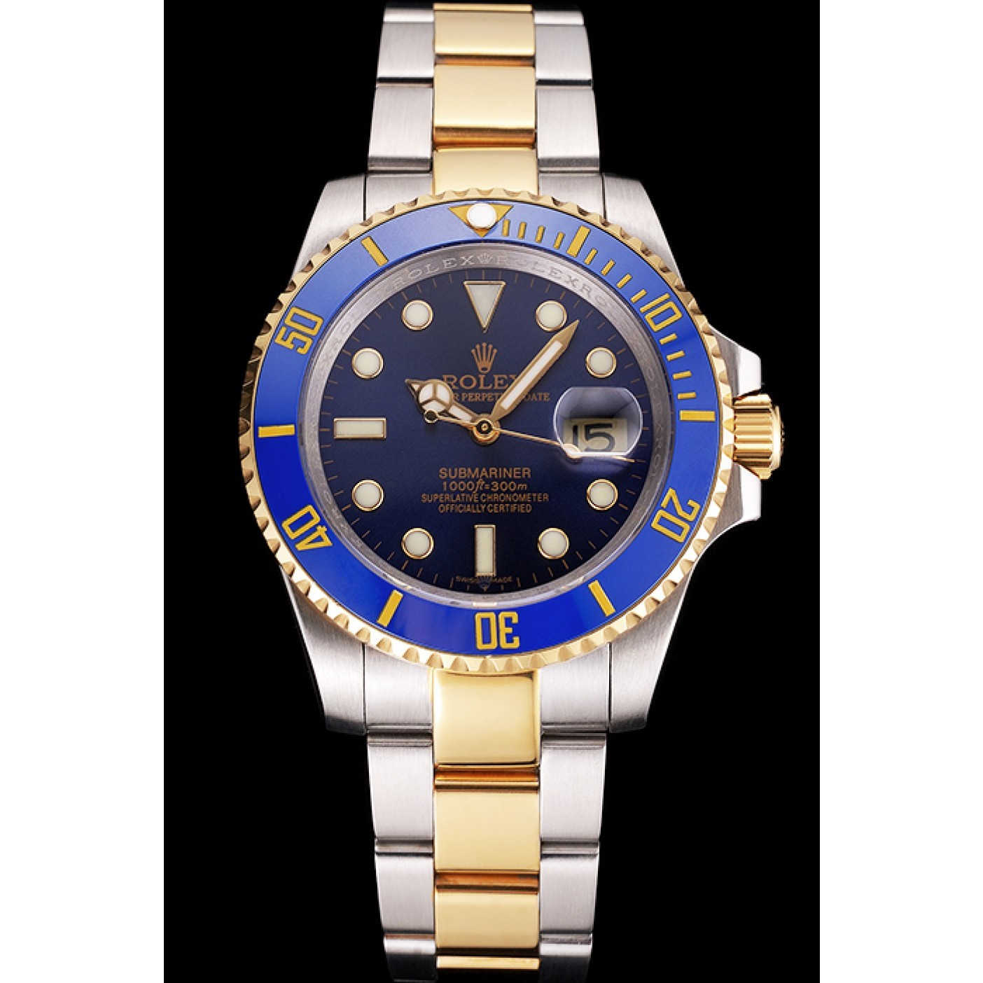 Swiss Rolex Submariner Blue Dial And Bezel Two Tone Steel Gold Bracelet