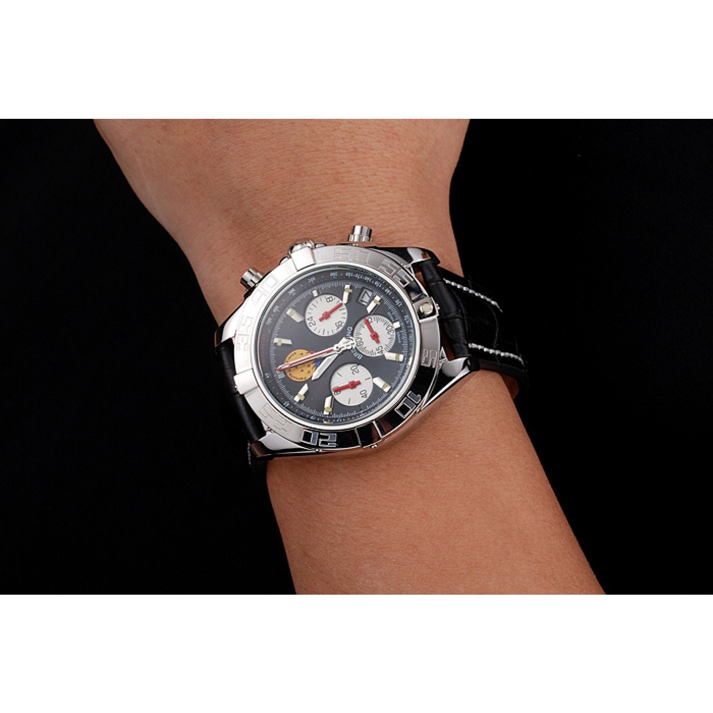 Breitling Chronomat Frecce Tricolori Black Dial Stainless Steel Case Black Leather Strap