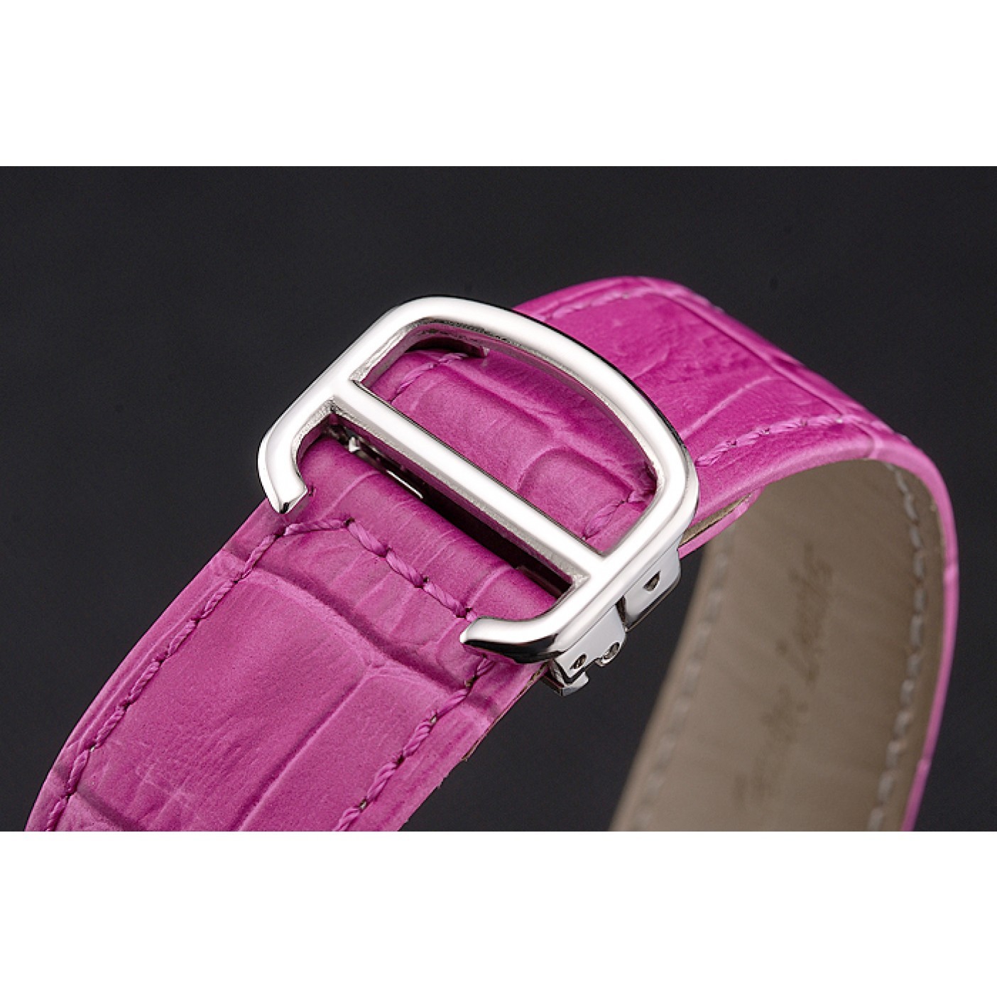 Cartier Ronde Louis Cartier White Dial Stainless Steel Case Fuchsia Leather Strap