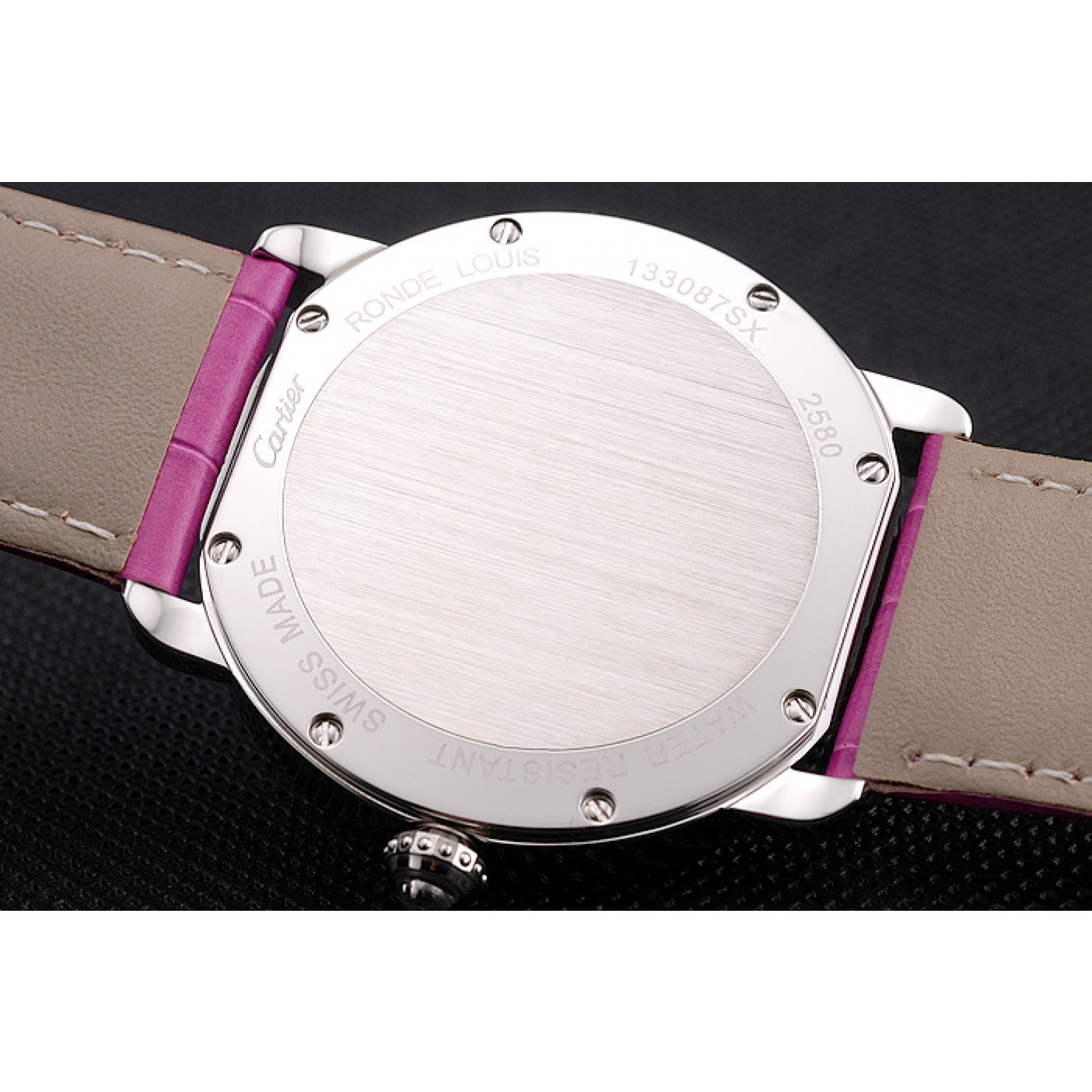 Cartier Ronde Louis Cartier White Dial Stainless Steel Case Fuchsia Leather Strap