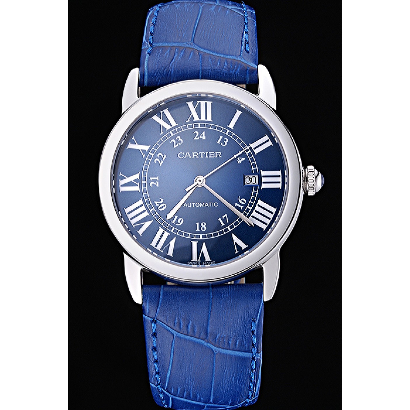 Swiss Cartier Ronde Solo Stainless Steel Case Blue Dial Roman Numerals 622193