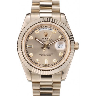 RepTime Watches Rolex DayDate Gold Stainless Steel Ribbed Bezel Goldish Dial 41979