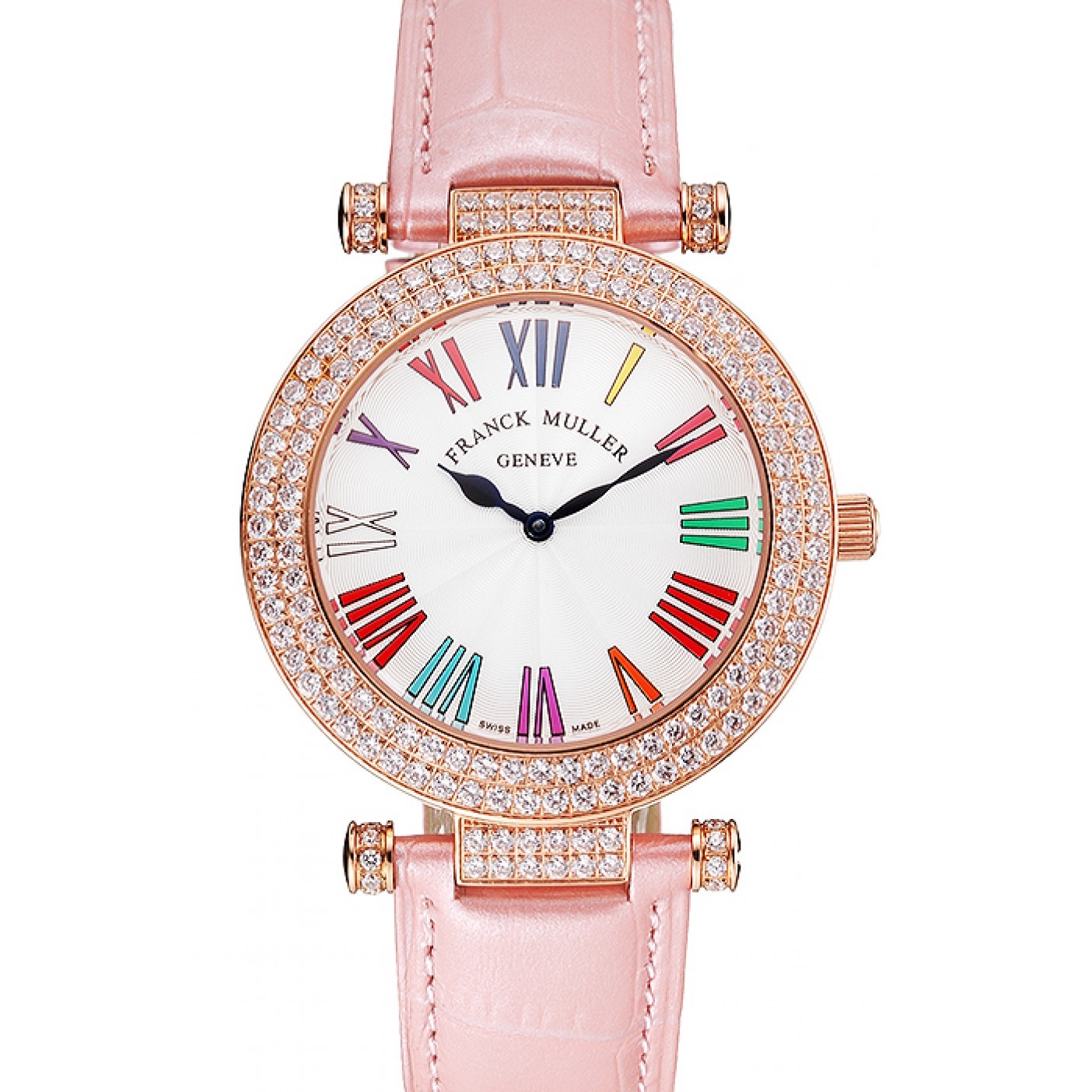 Franck Muller Double Mistery Ronde White Dial Rose Gold Case Light Pink Leather Strap