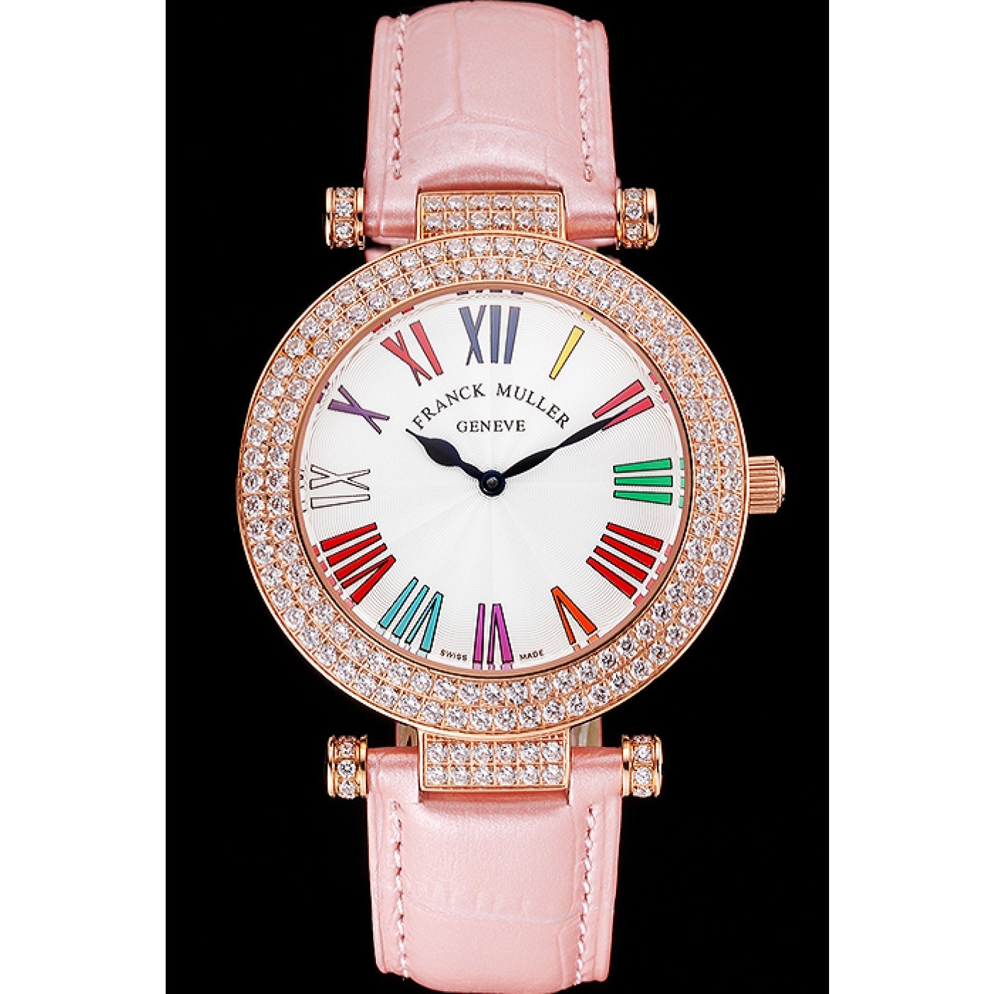 Franck Muller Double Mistery Ronde White Dial Rose Gold Case Light Pink Leather Strap