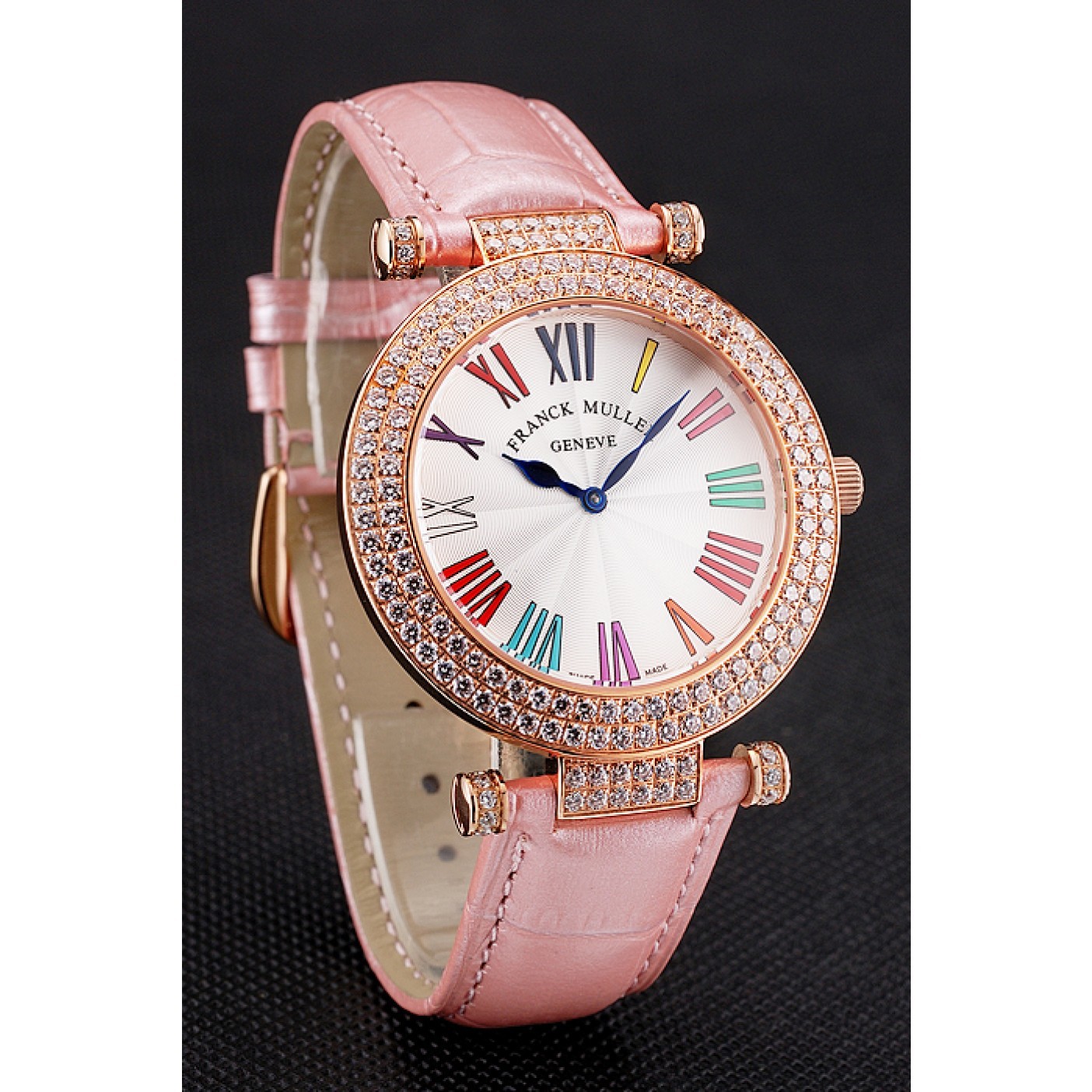 Franck Muller Double Mistery Ronde White Dial Rose Gold Case Light Pink Leather Strap