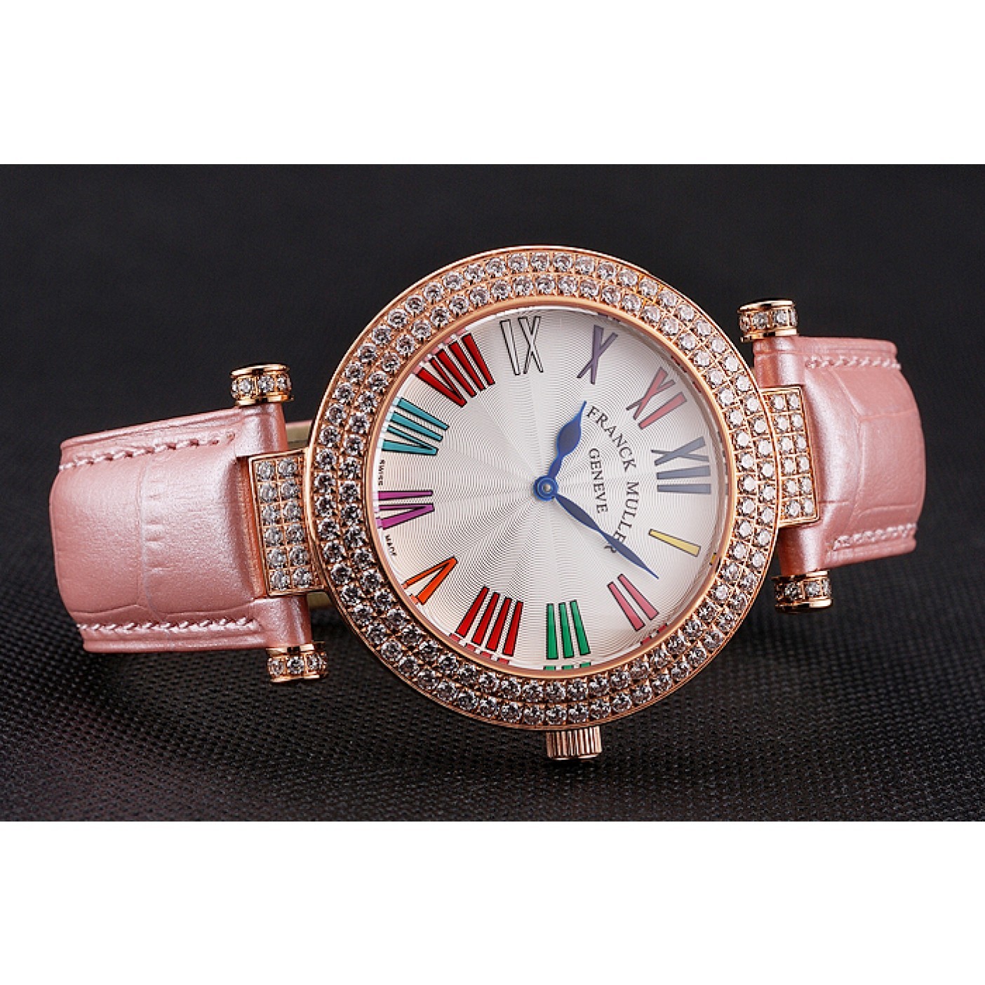 Franck Muller Double Mistery Ronde White Dial Rose Gold Case Light Pink Leather Strap