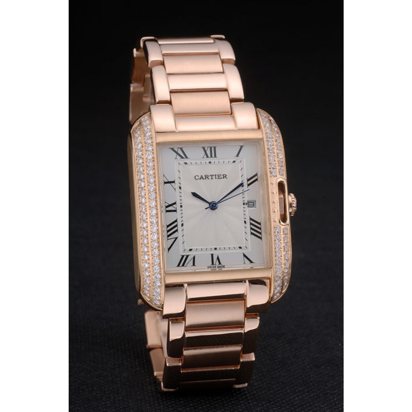 Cartier Tank Anglaise 36mm White Dial Diamonds Rose Gold Case Rose Gold Bracelet