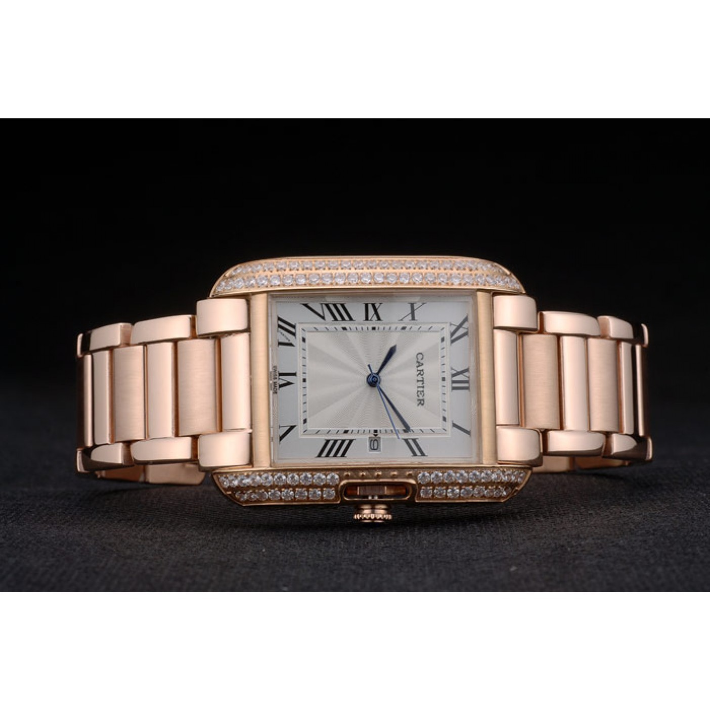 Cartier Tank Anglaise 36mm White Dial Diamonds Rose Gold Case Rose Gold Bracelet