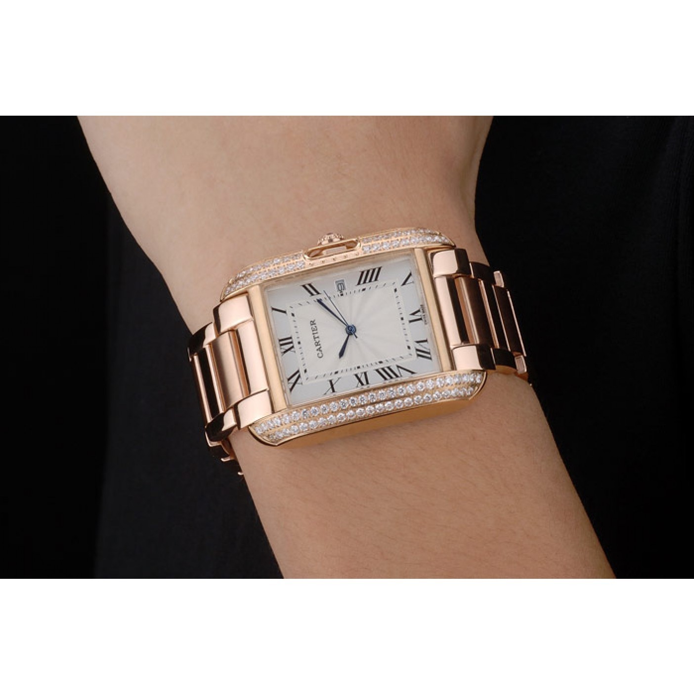 Cartier Tank Anglaise 36mm White Dial Diamonds Rose Gold Case Rose Gold Bracelet