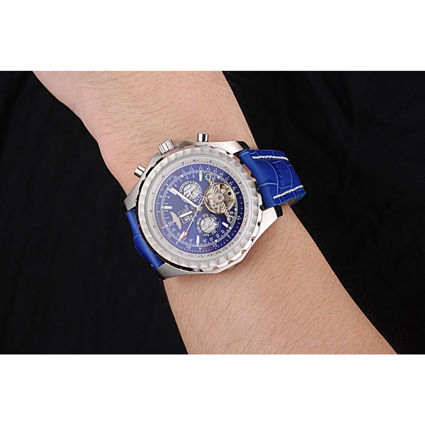 Breitling Bentley Mulliner Tourbillon Blue Dial Stainless Steel Case Blue Leather Strap 622726