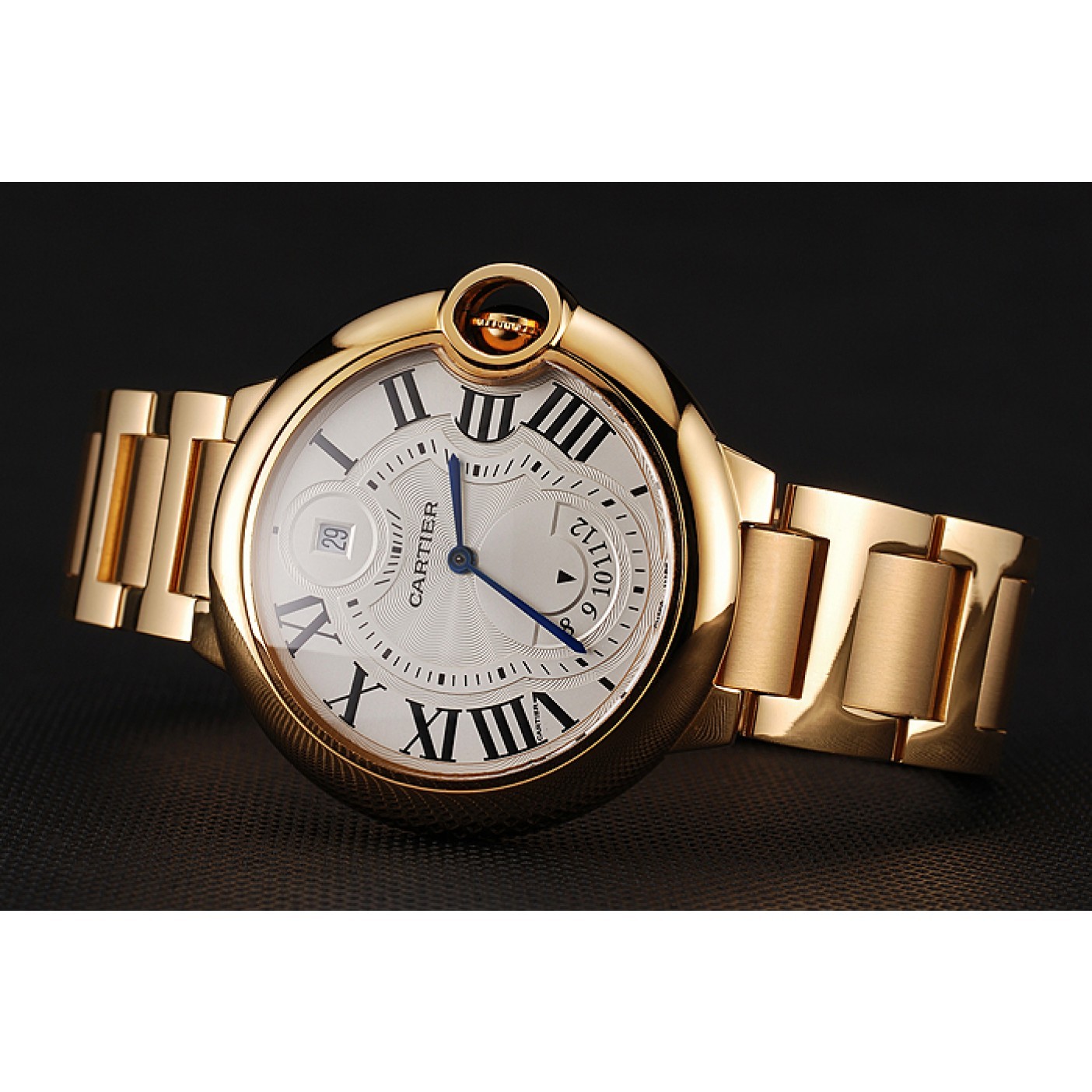 Swiss Cartier Ballon Bleu Two Timezone White Dial Gold Case Gold Bracelet 1453873