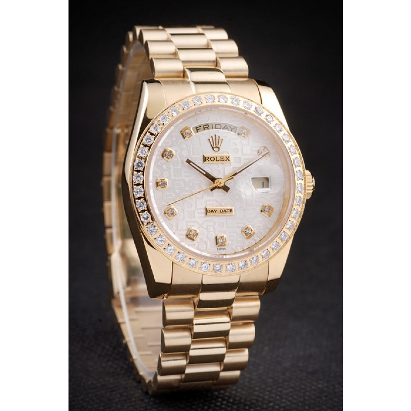 Rolex Day-Date 18k Yellow Gold Plated Stainless Steel White Dial