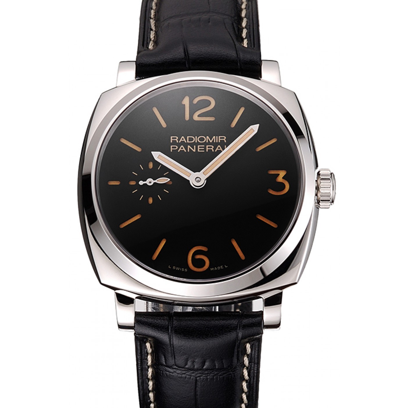 Swiss Panerai Radiomir Black Dial Stainless Steel Case Black Leather Strap