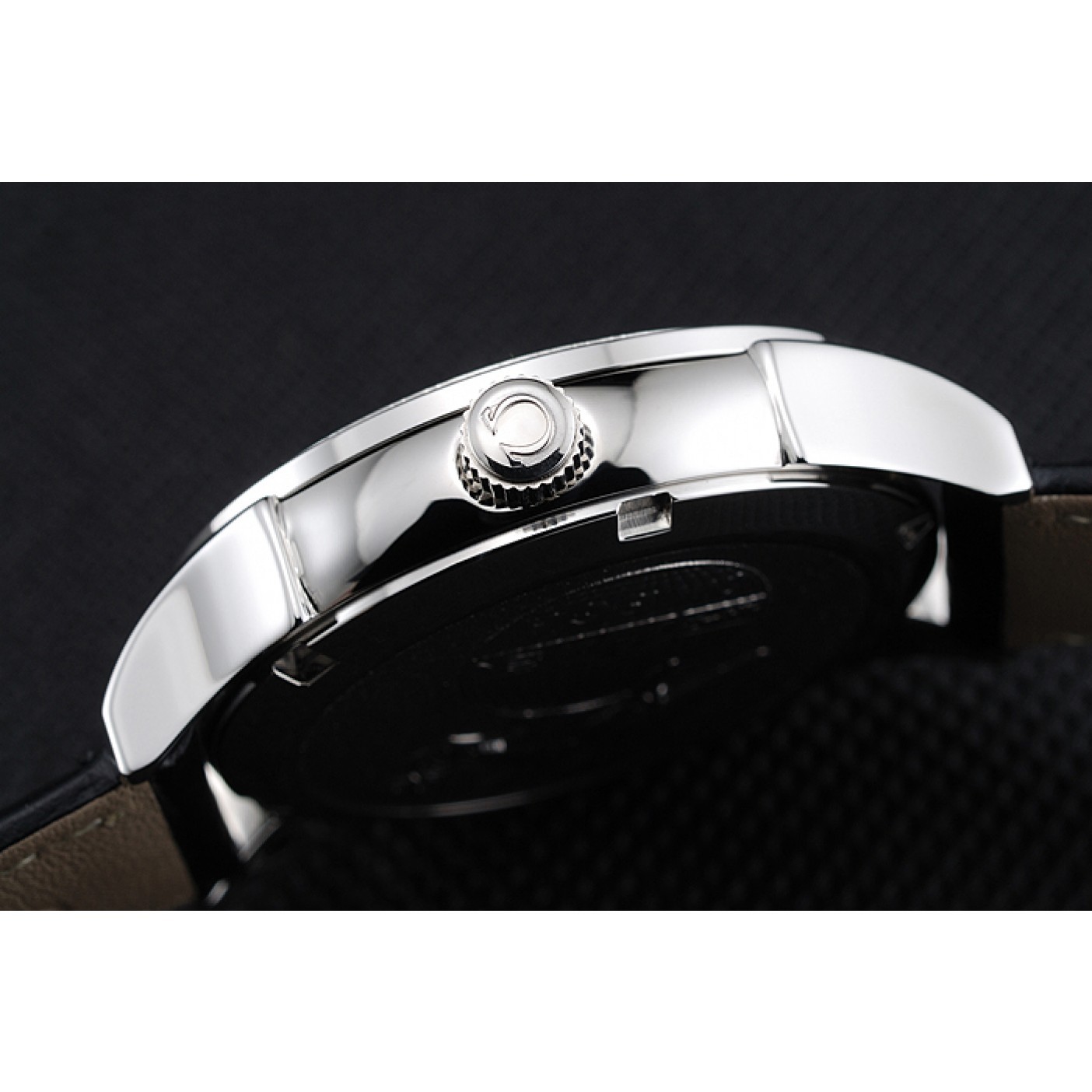 Omega DeVille Prestige Black Dial Silver Diamond Case Black Leather Bracelet 1454120