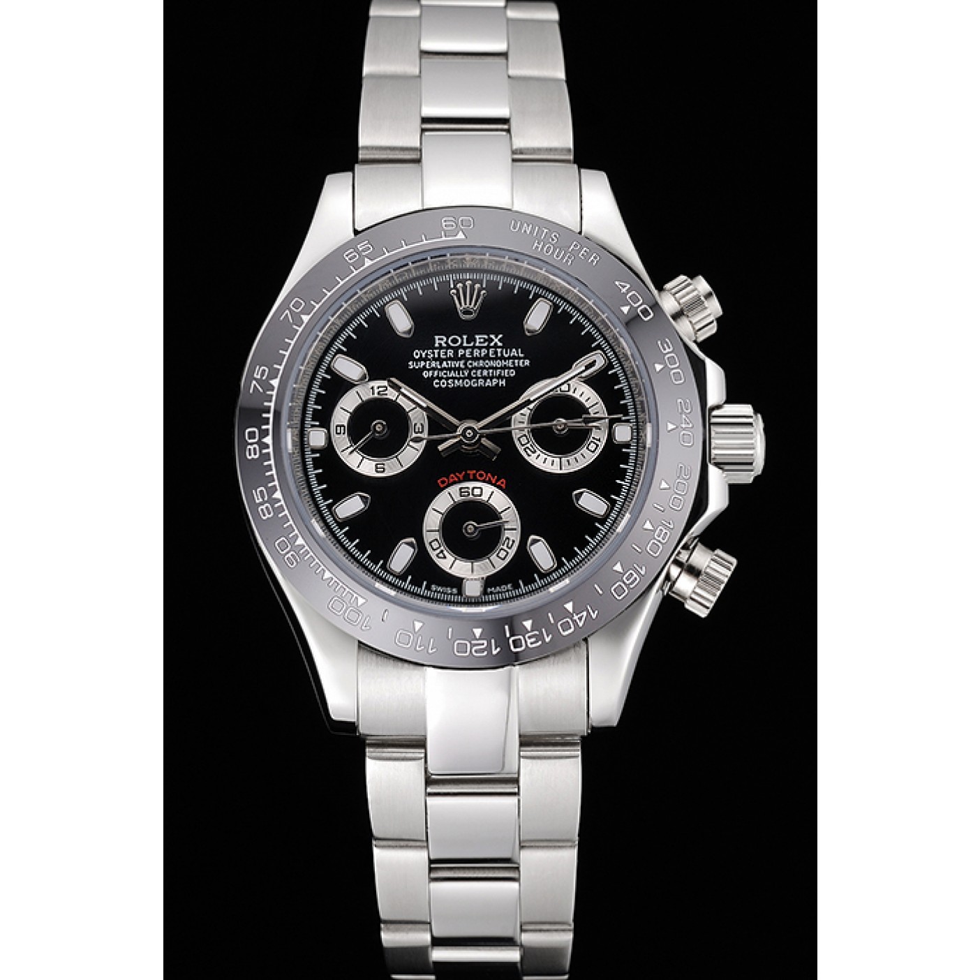 RepTime Watches Rolex Cosmograph Daytona Stainless Steel Case Black Silver Subdials Stainless Steel 622635