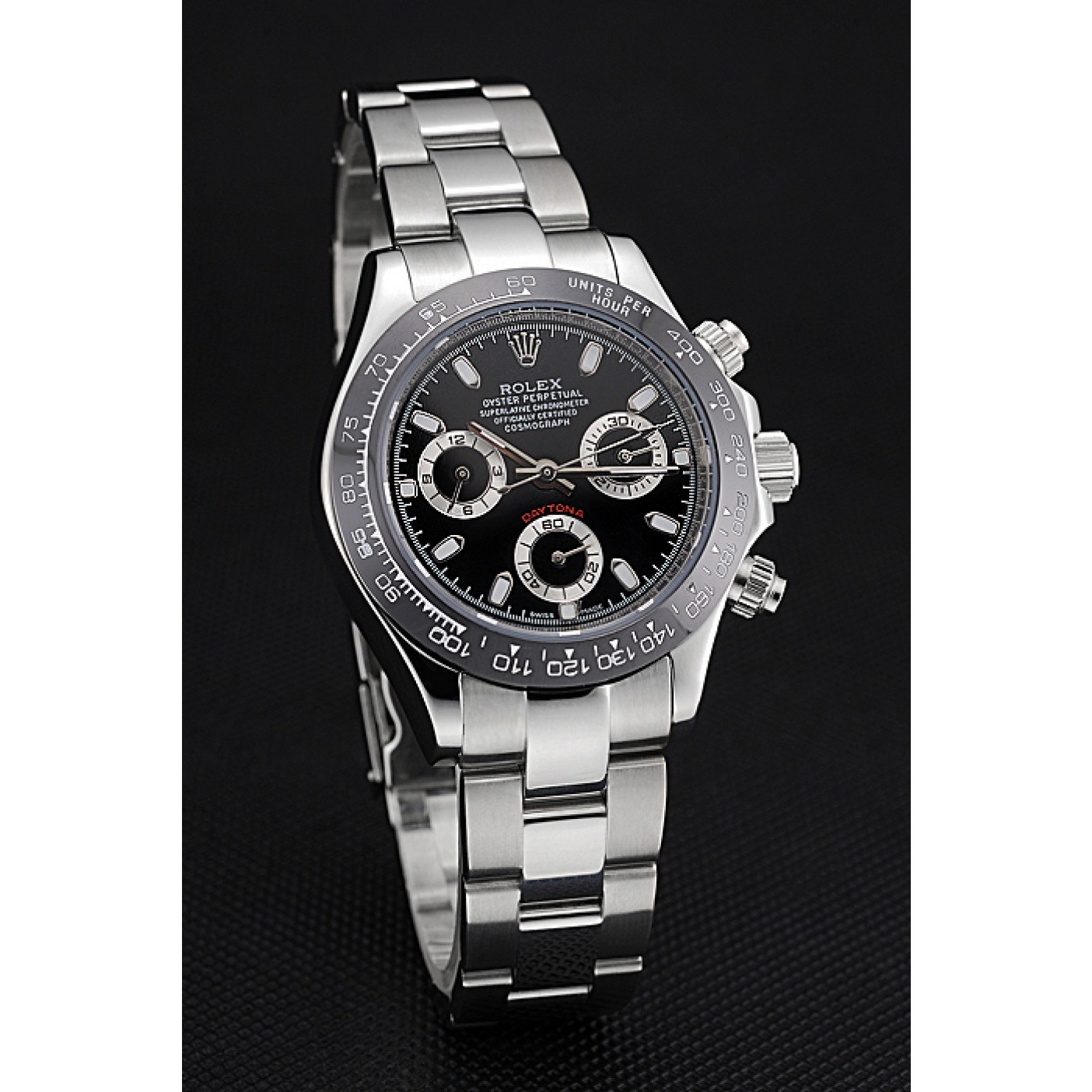 RepTime Watches Rolex Cosmograph Daytona Stainless Steel Case Black Silver Subdials Stainless Steel 622635