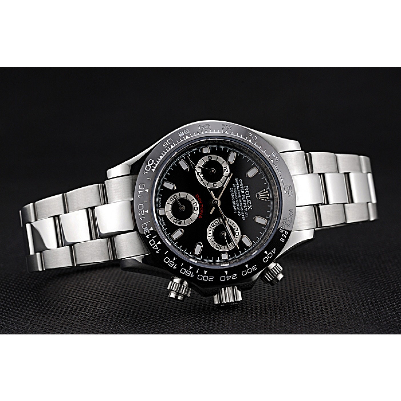 RepTime Watches Rolex Cosmograph Daytona Stainless Steel Case Black Silver Subdials Stainless Steel 622635