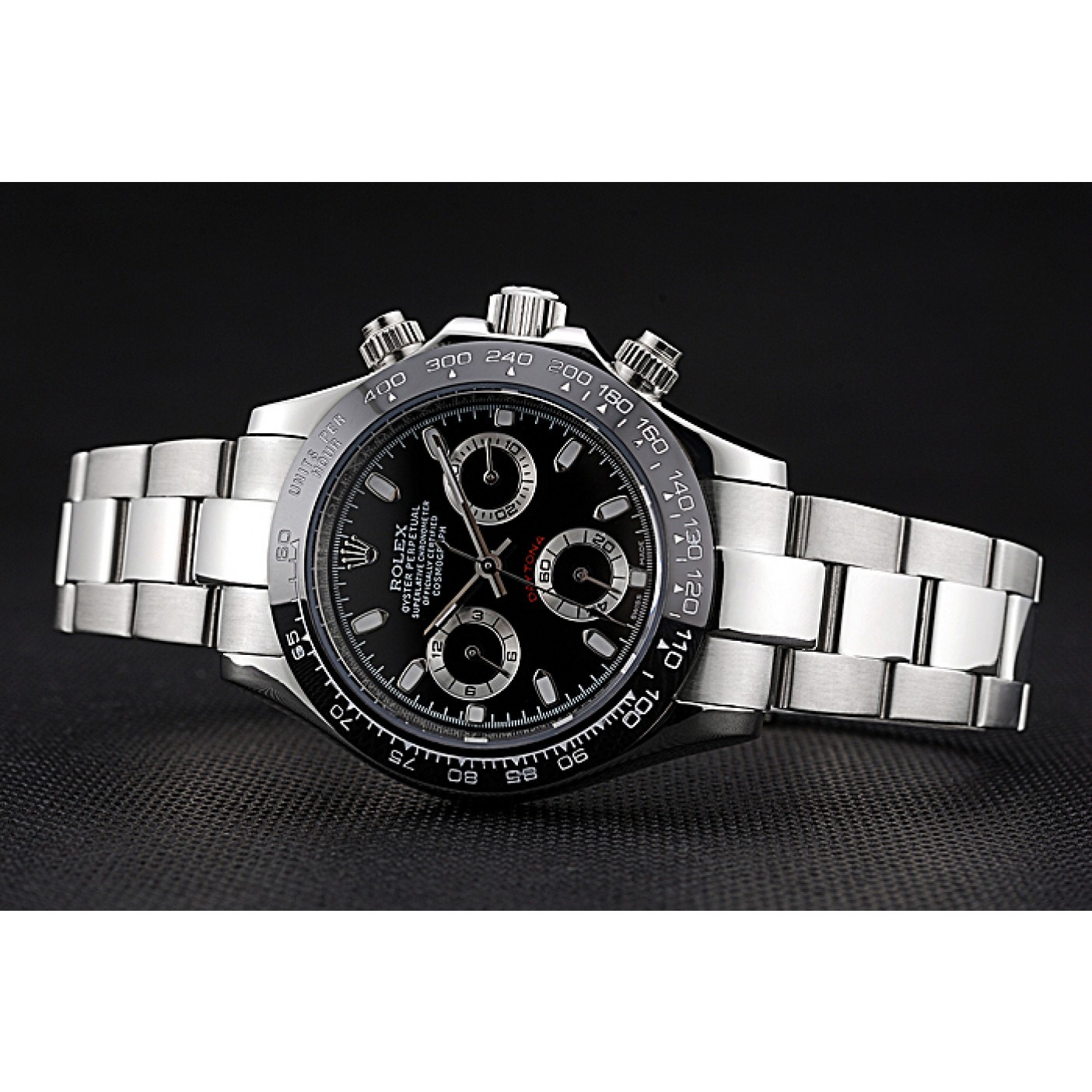 RepTime Watches Rolex Cosmograph Daytona Stainless Steel Case Black Silver Subdials Stainless Steel 622635