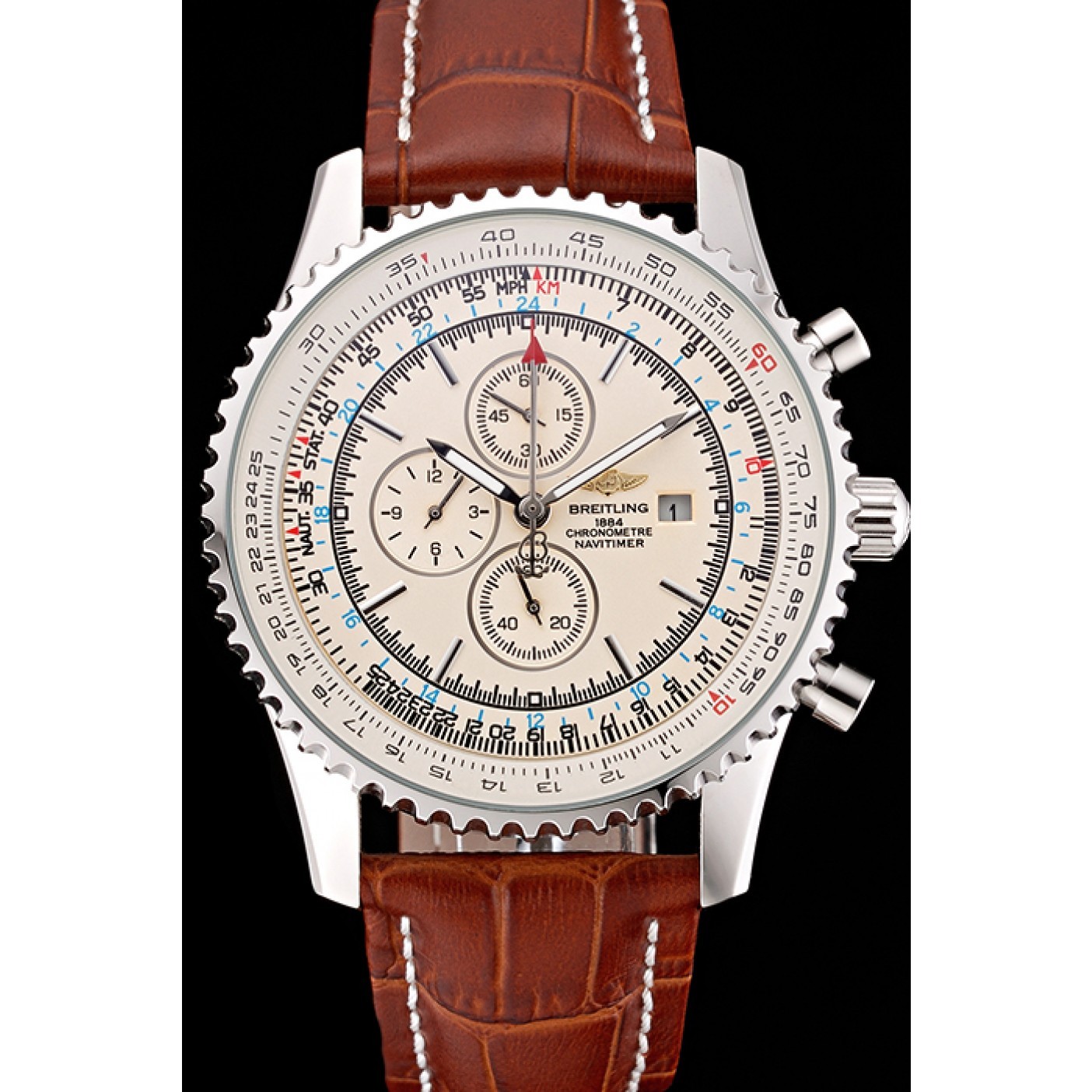 Breitling Navitimer World White Dial Brown Leather Bracelet 622514